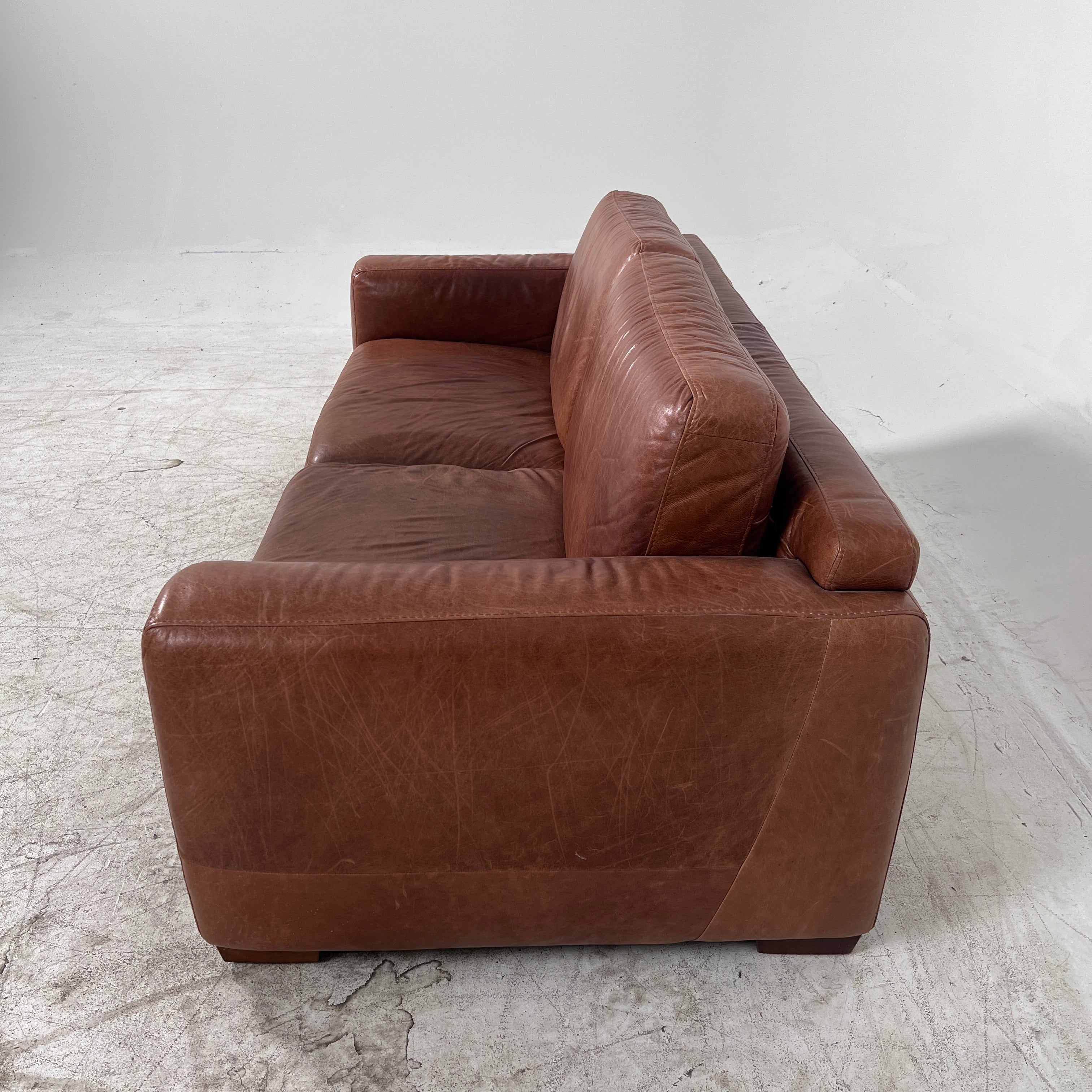 Urban Barn Leather Sofa couch. 3 seater loveseat. MCM. delivery available