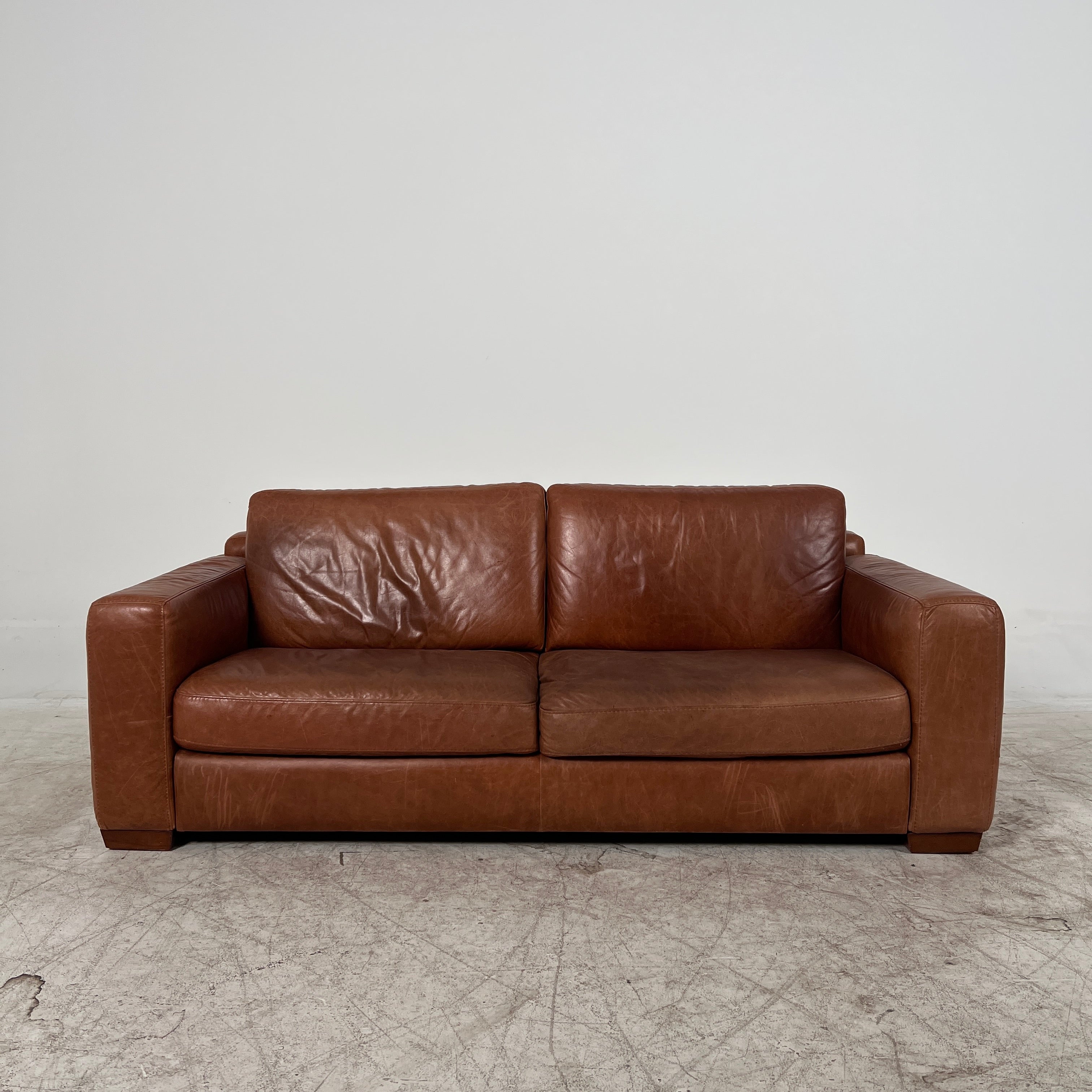Urban Barn Leather Sofa couch. 3 seater loveseat. MCM. delivery available