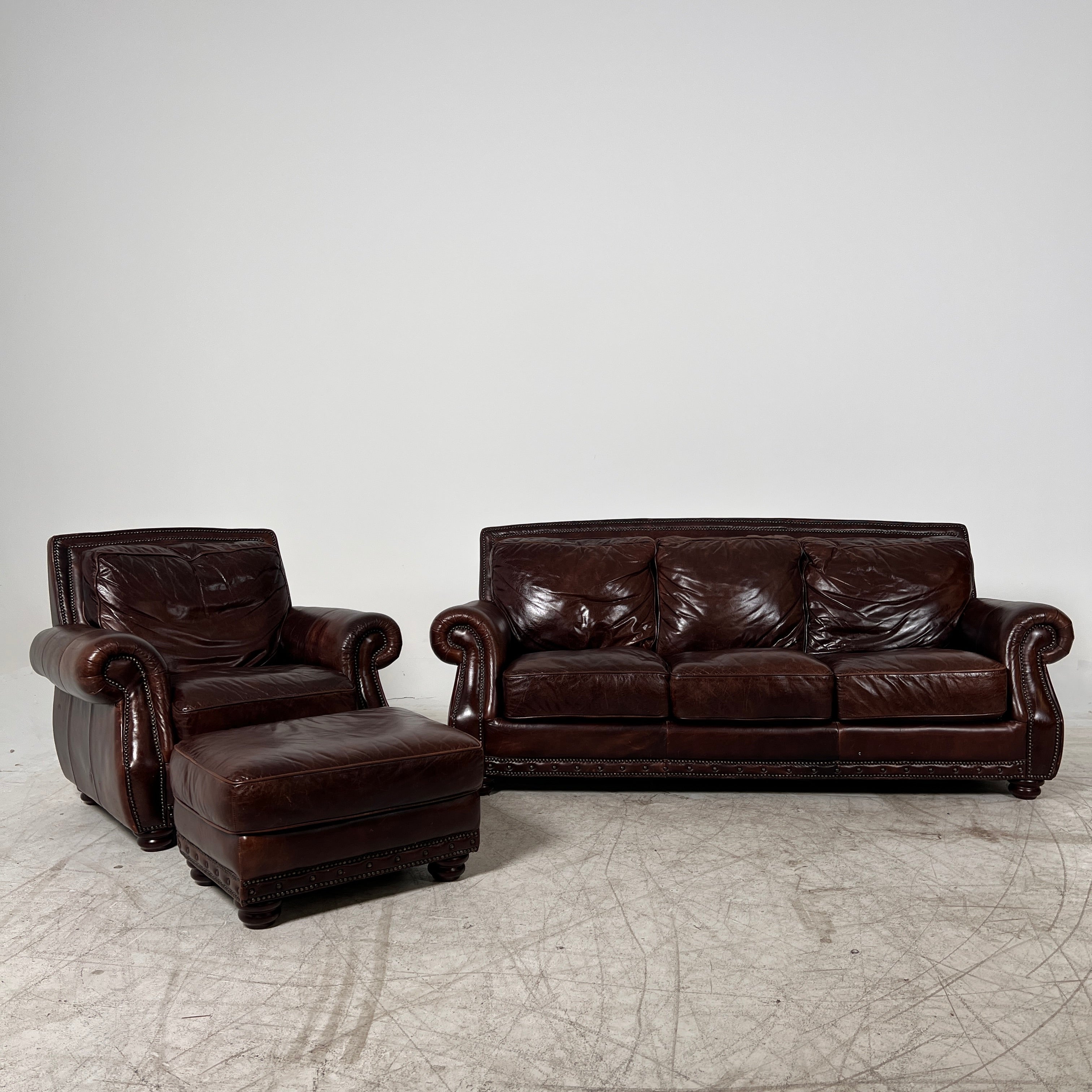 3+1 Sofa Set. Real Leather rolled arm sofa couch set. Delivery available