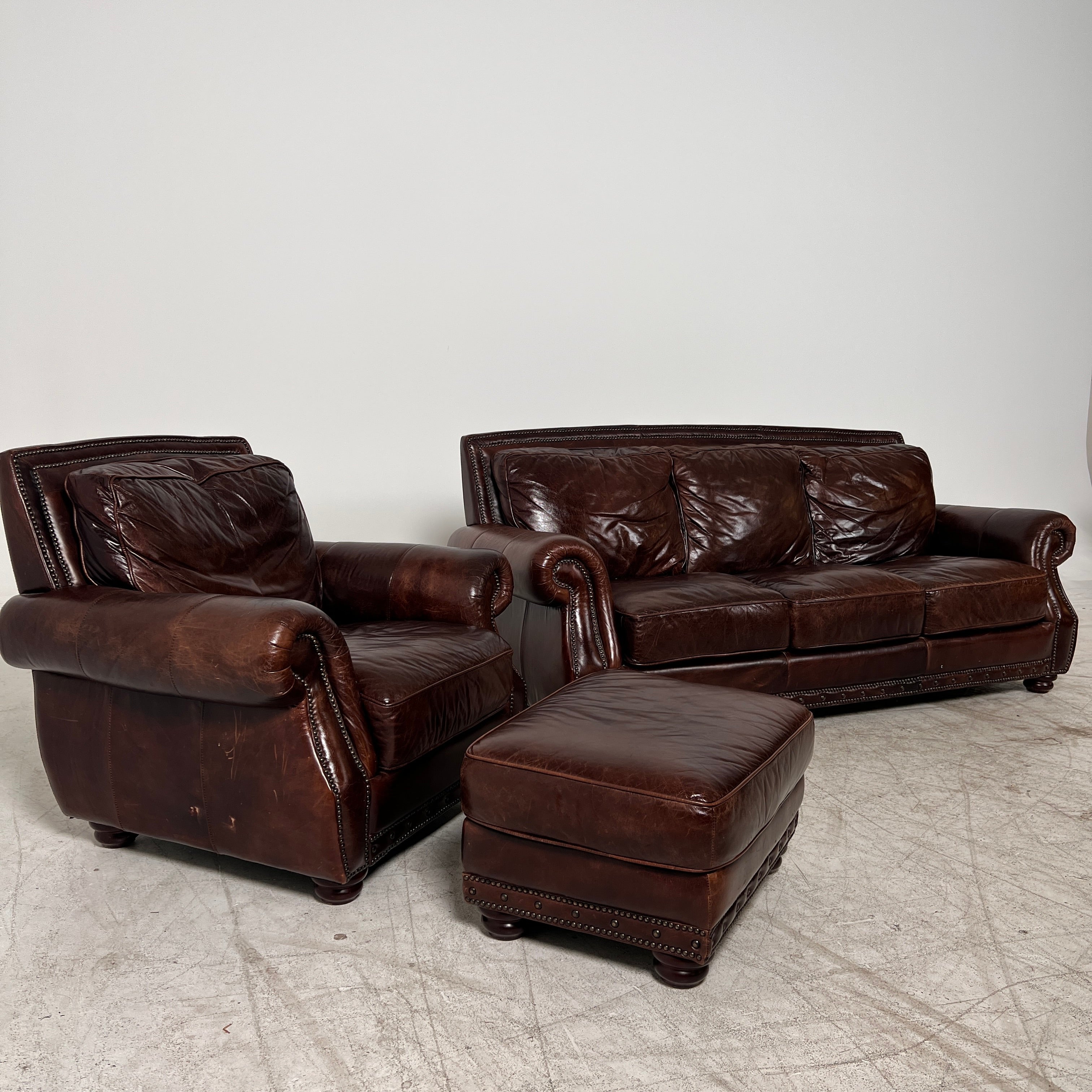 3+1 Sofa Set. Real Leather rolled arm sofa couch set. Delivery available