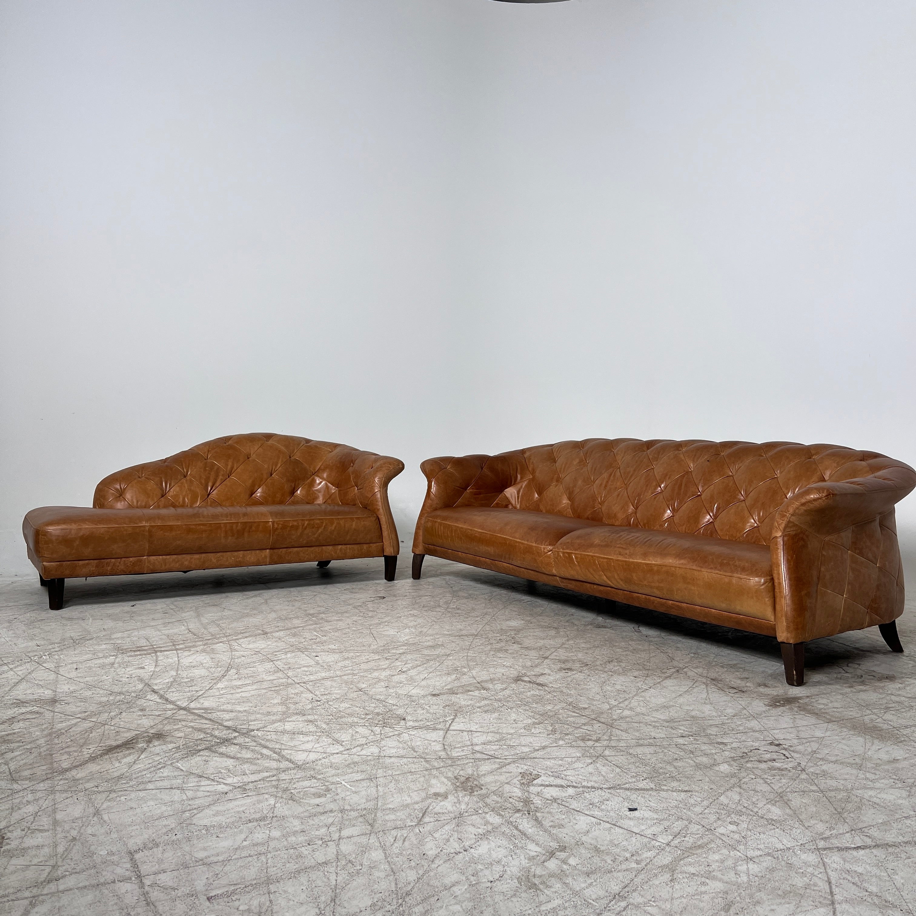 Sofa + Chaise sofa set. MCM leather 3 seater couch + Lounge. Delivery available