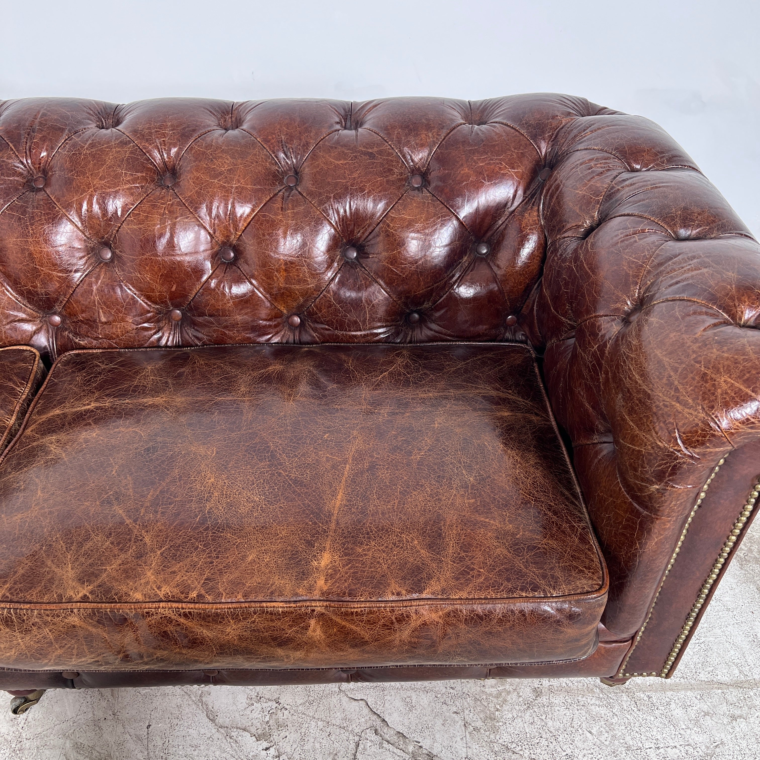 Moe's Chesterfield leather Sofa. Distressed leather Sofa couch. Delivery available