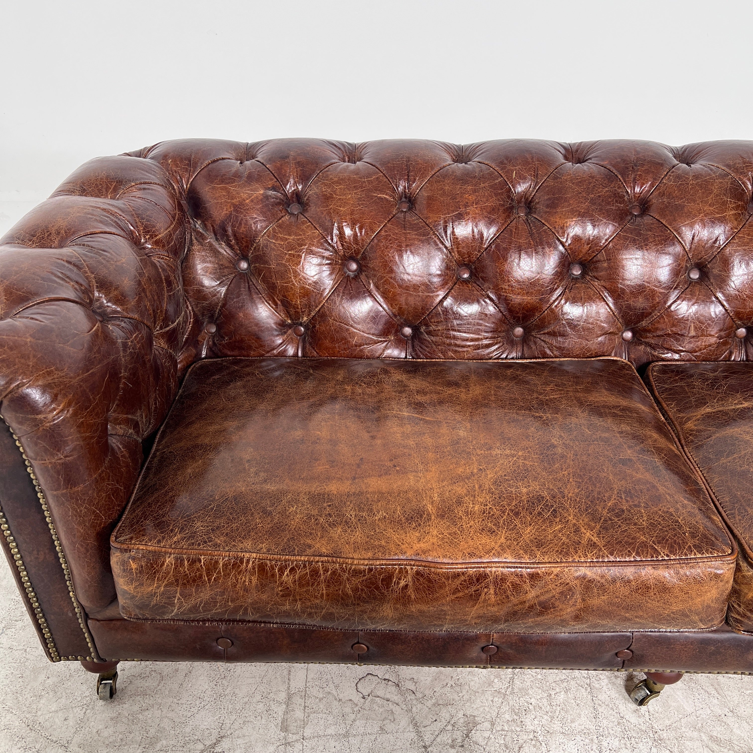Moe's Chesterfield leather Sofa. Distressed leather Sofa couch. Delivery available