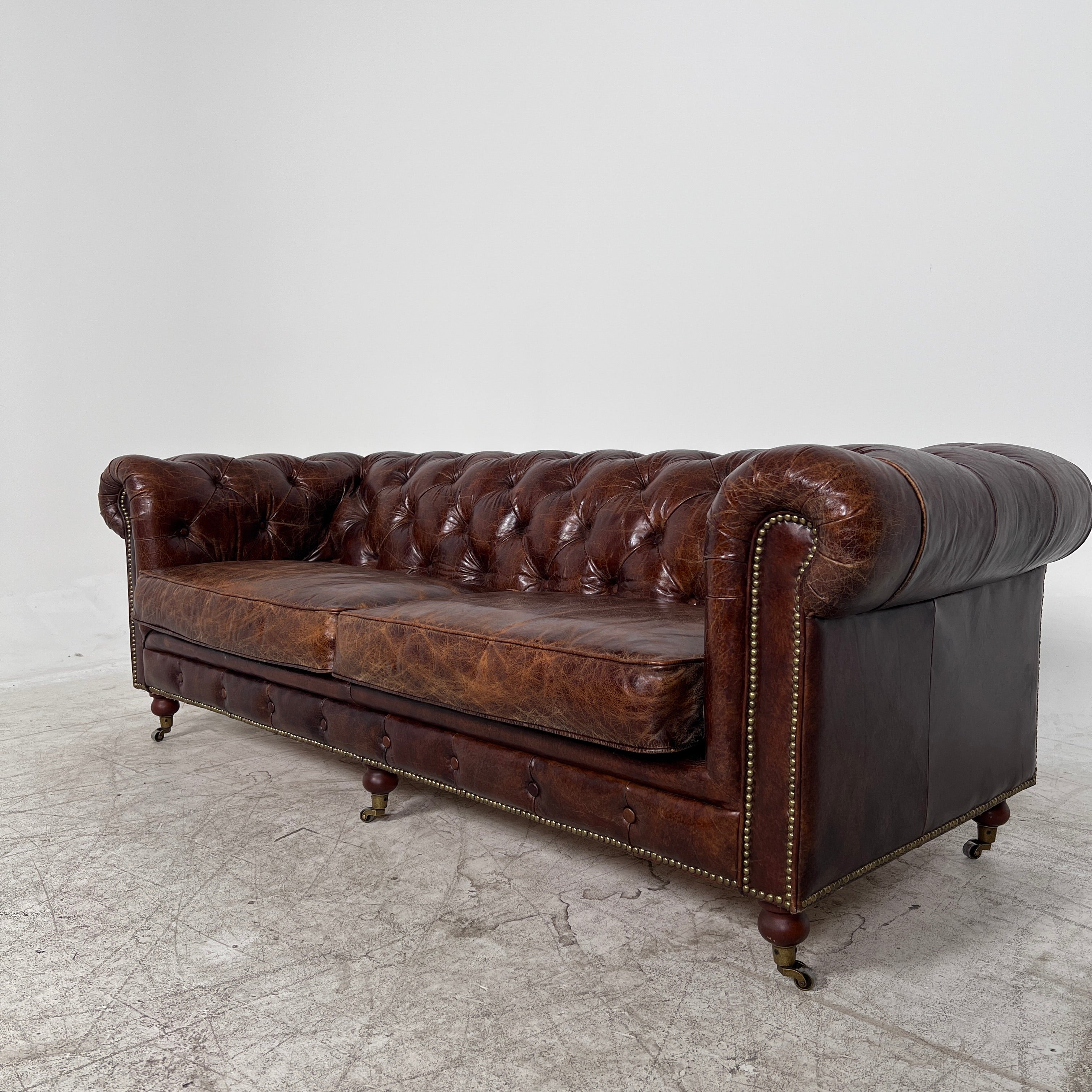 Moe's Chesterfield leather Sofa. Distressed leather Sofa couch. Delivery available