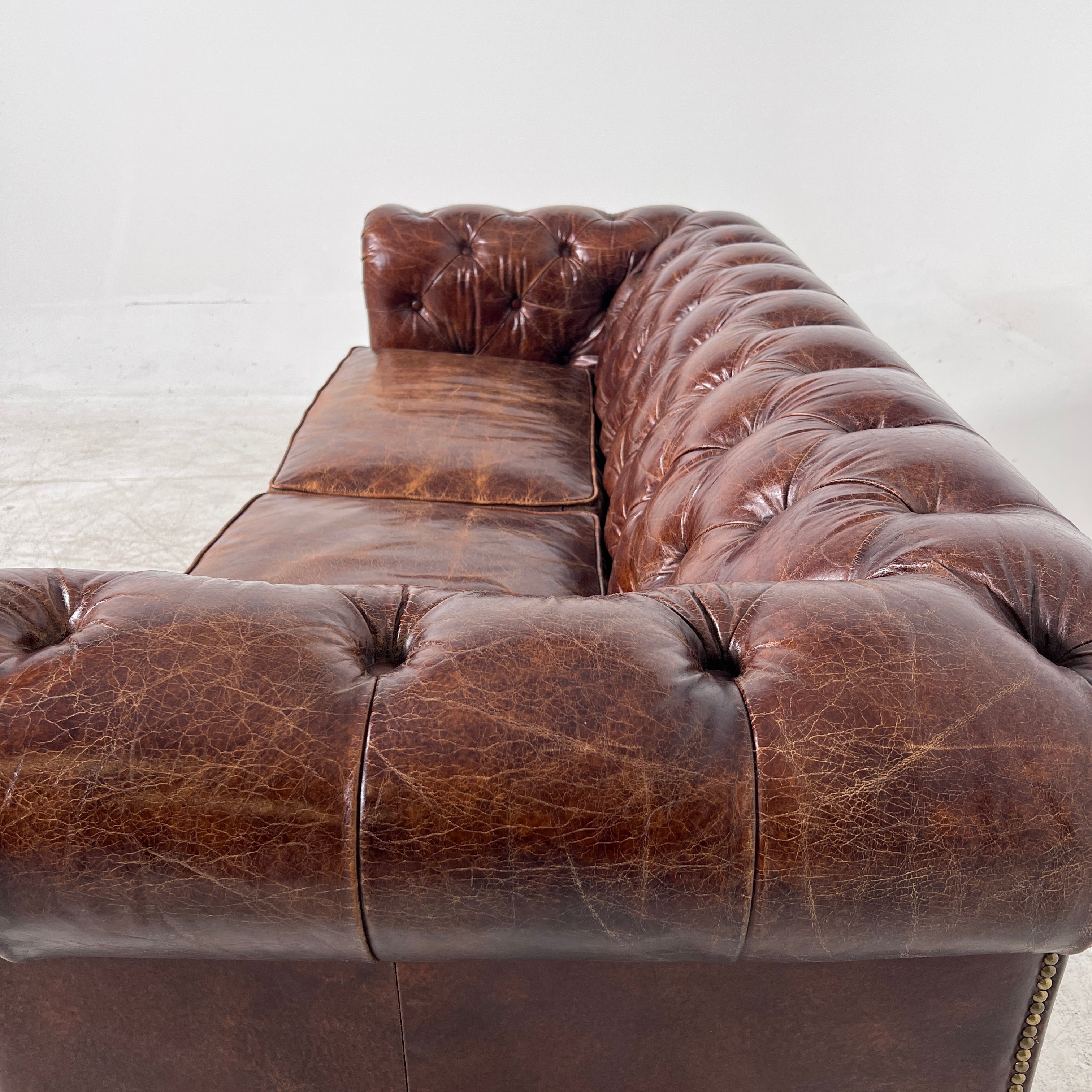 Moe's Chesterfield leather Sofa. Distressed leather Sofa couch. Delivery available