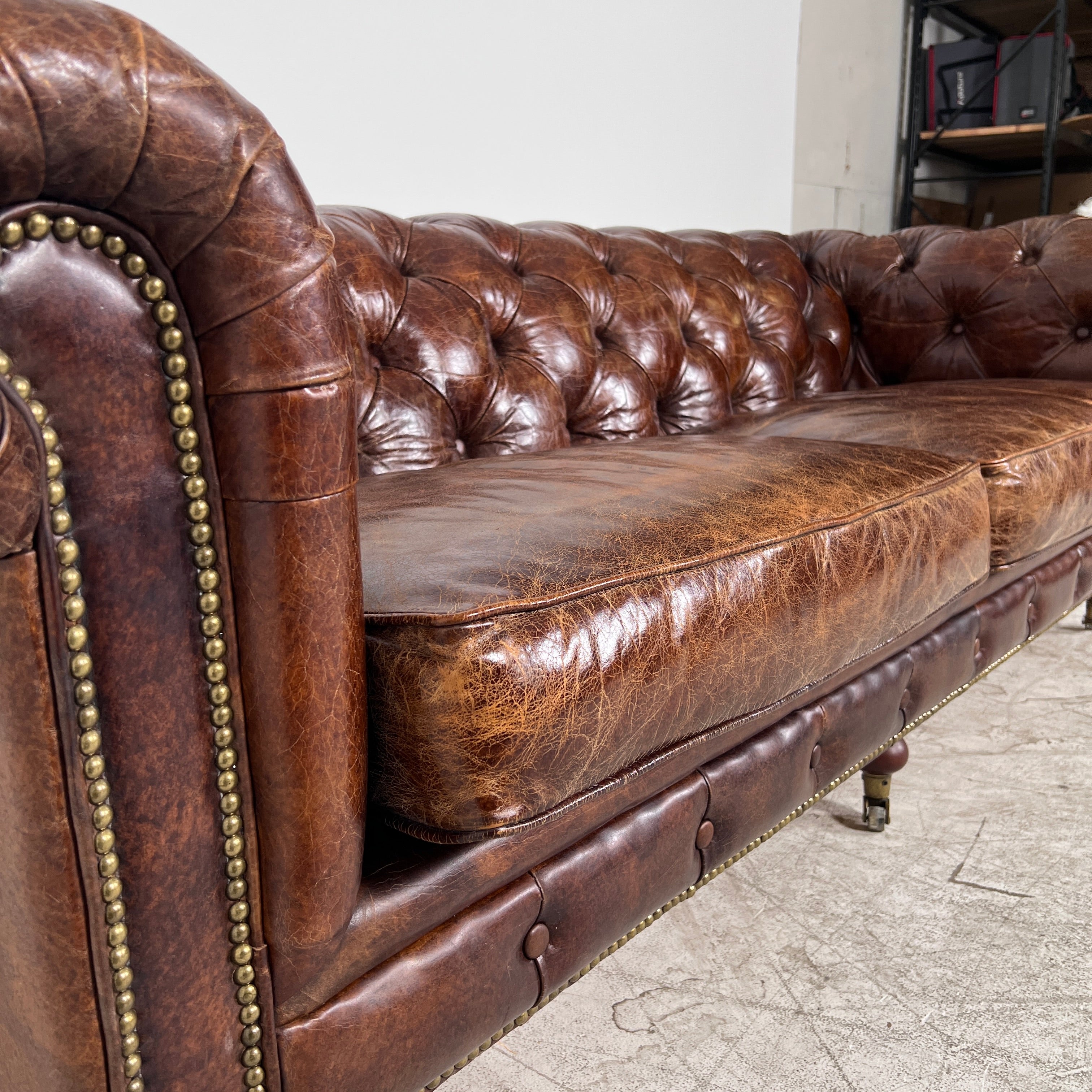 Moe's Chesterfield leather Sofa. Distressed leather Sofa couch. Delivery available