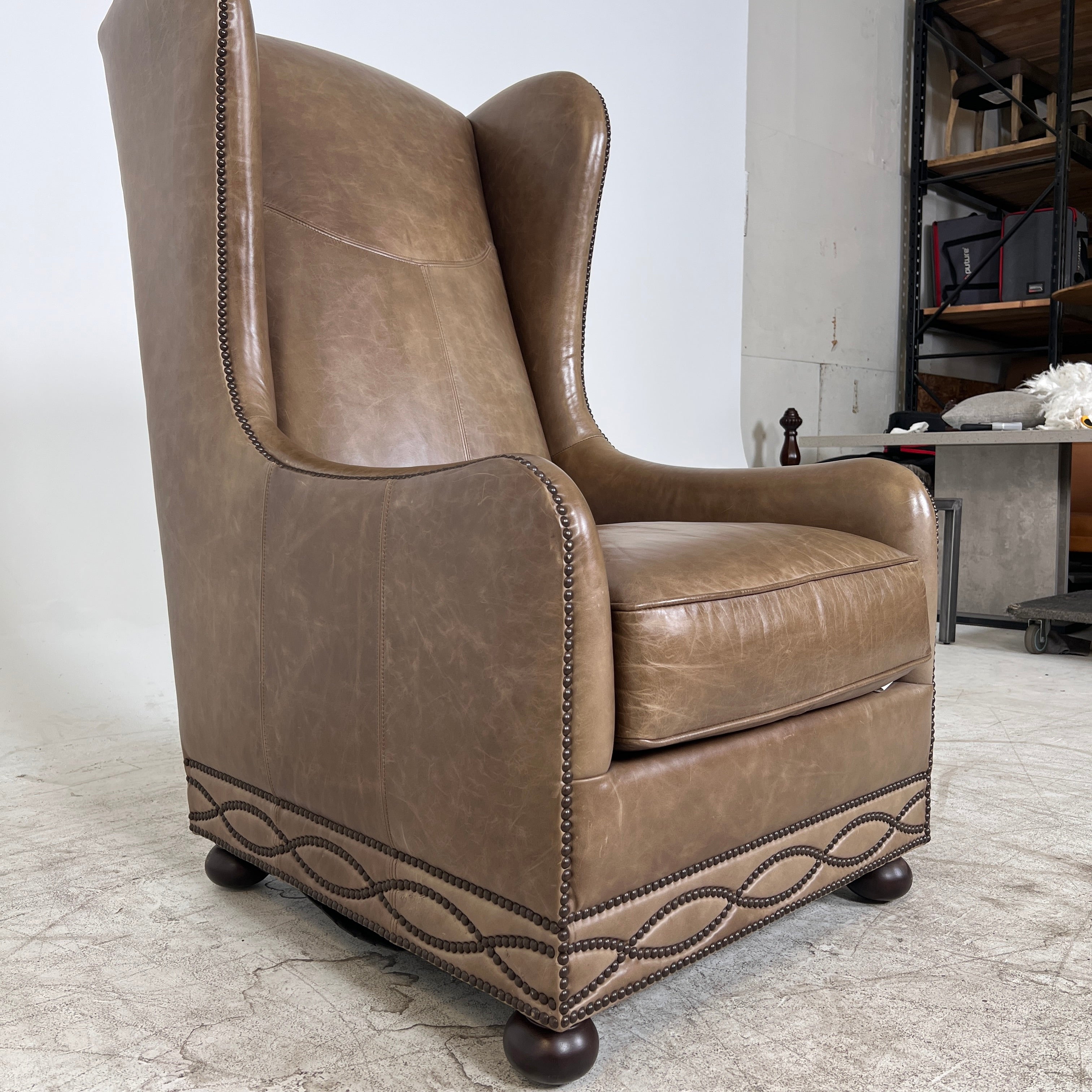 Bernhardt Wingback leather Chair. Mid century modern nailhead armchair. delivery available