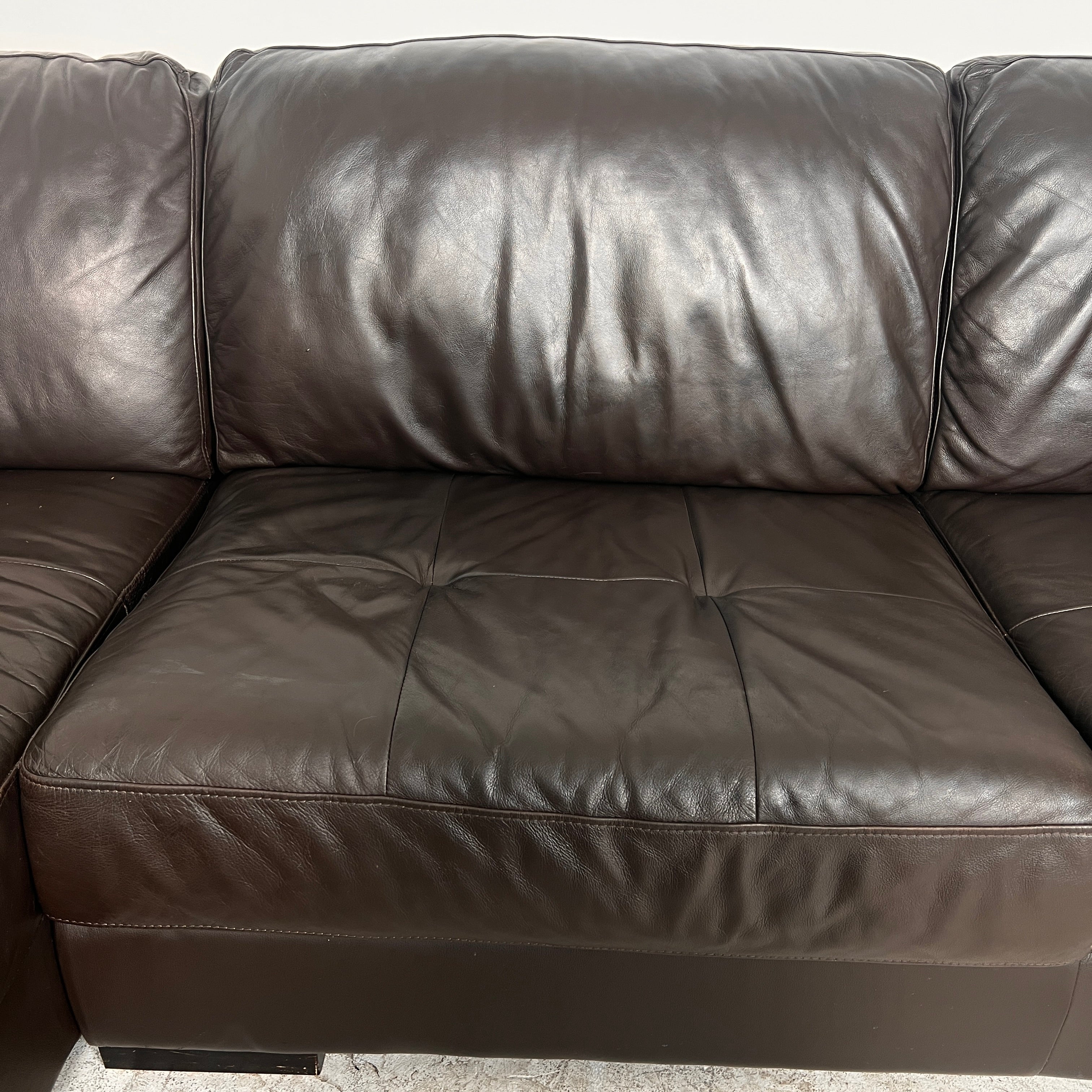 Urban Barn leather Sectional. Brown L shaped sofa couch. Delivery available