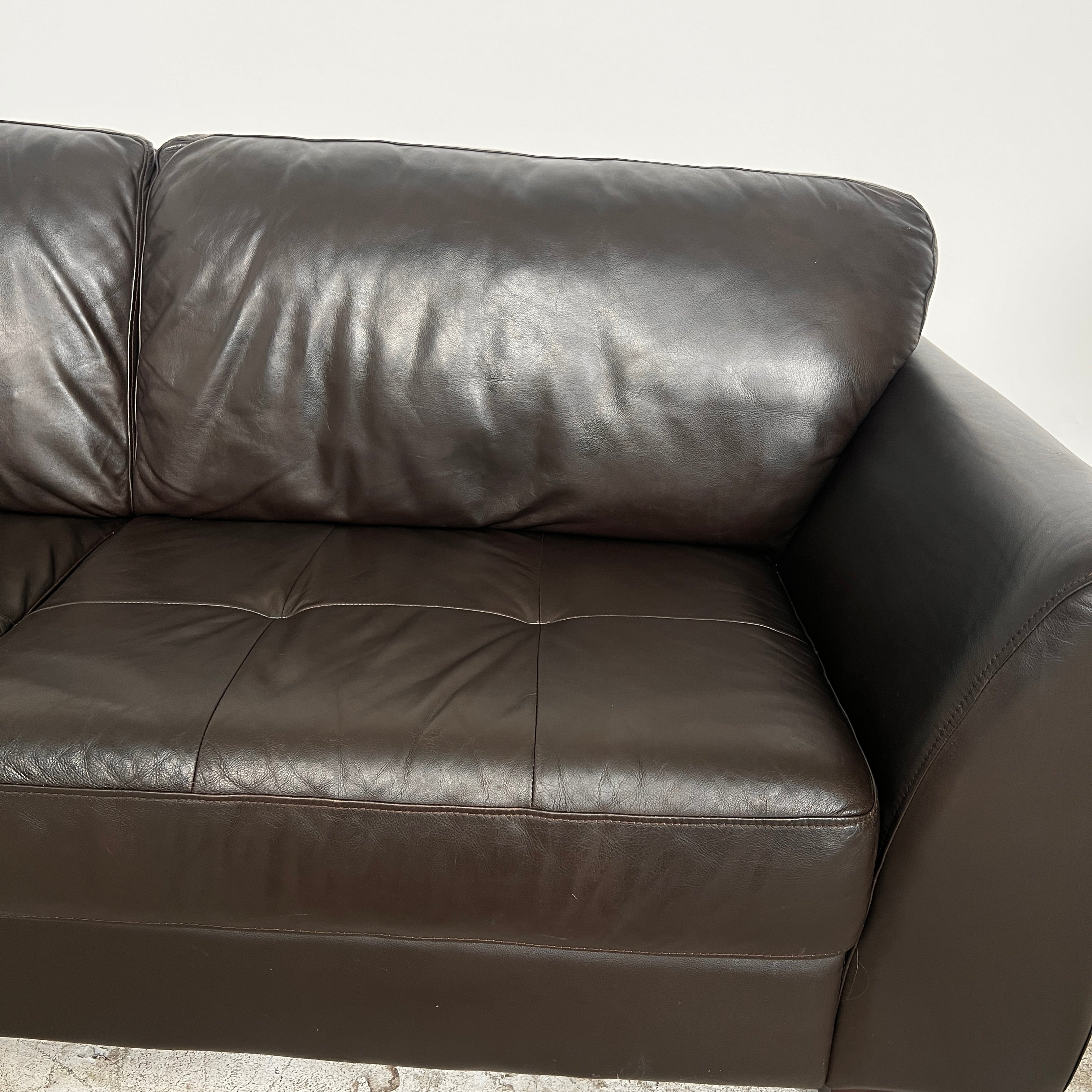 Urban Barn leather Sectional. Brown L shaped sofa couch. Delivery available