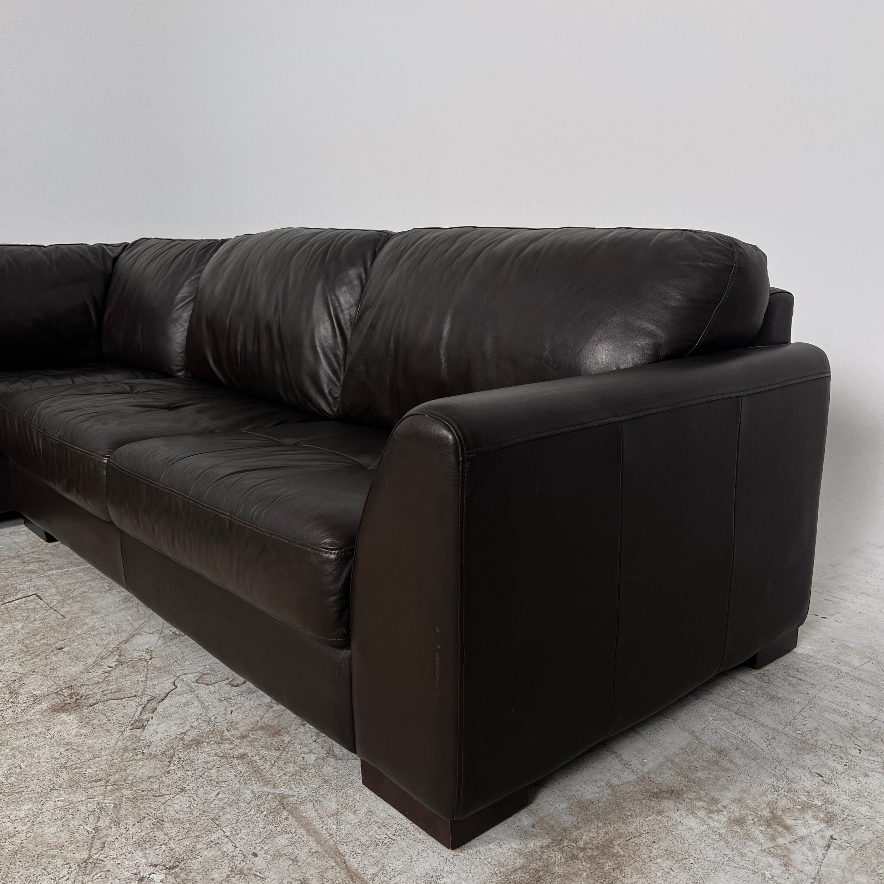 Urban Barn leather Sectional. Brown L shaped sofa couch. Delivery available