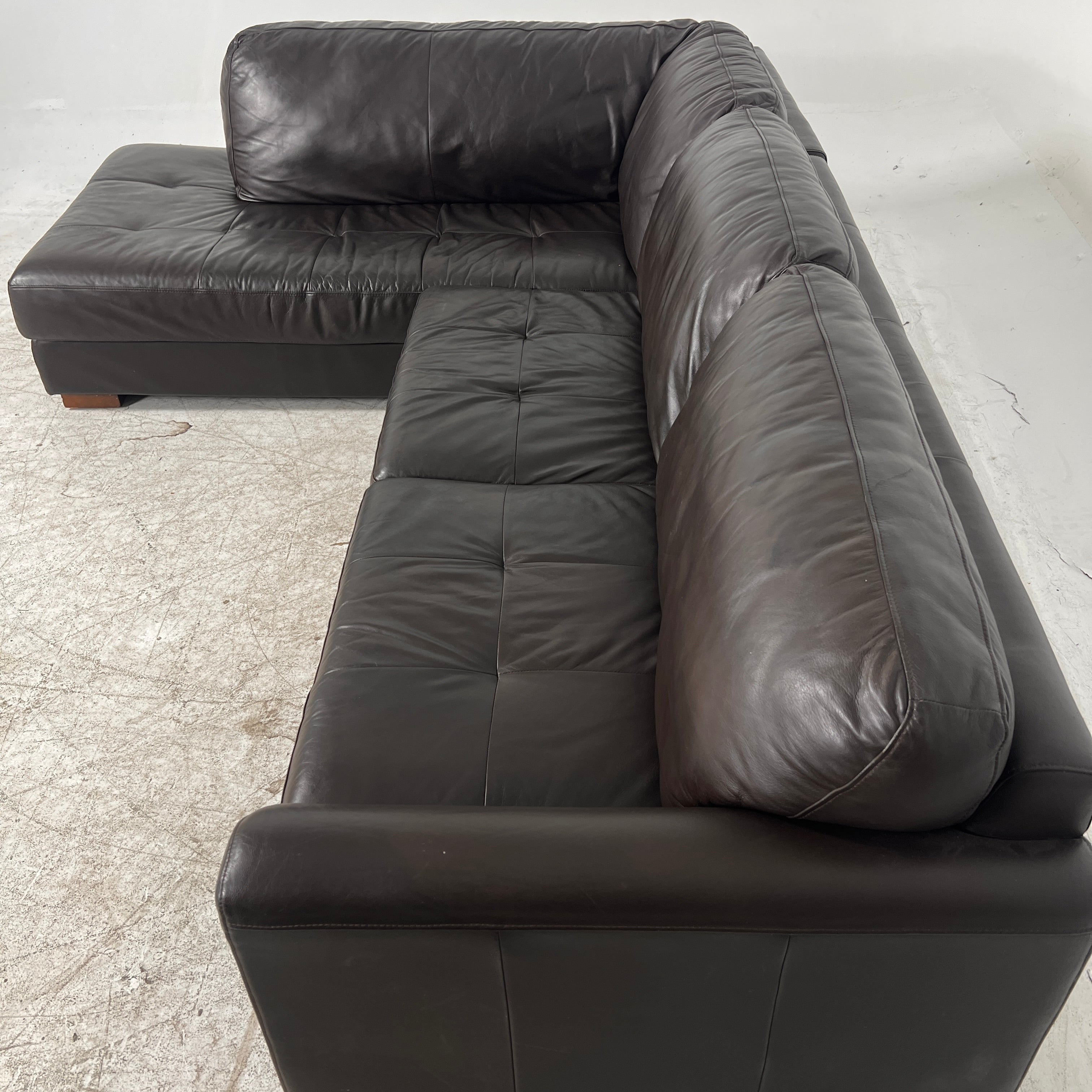 Urban Barn leather Sectional. Brown L shaped sofa couch. Delivery available