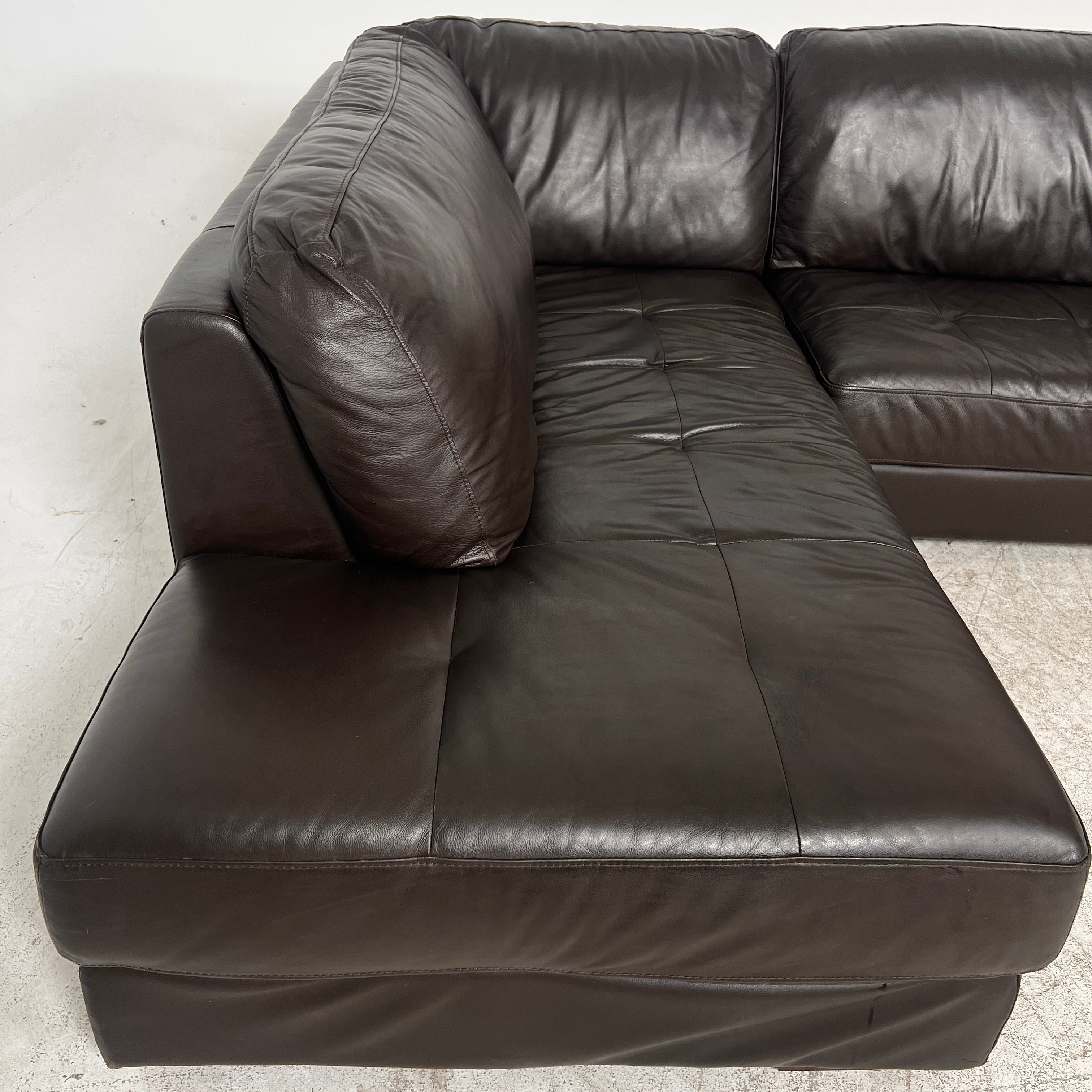 Urban Barn leather Sectional. Brown L shaped sofa couch. Delivery available