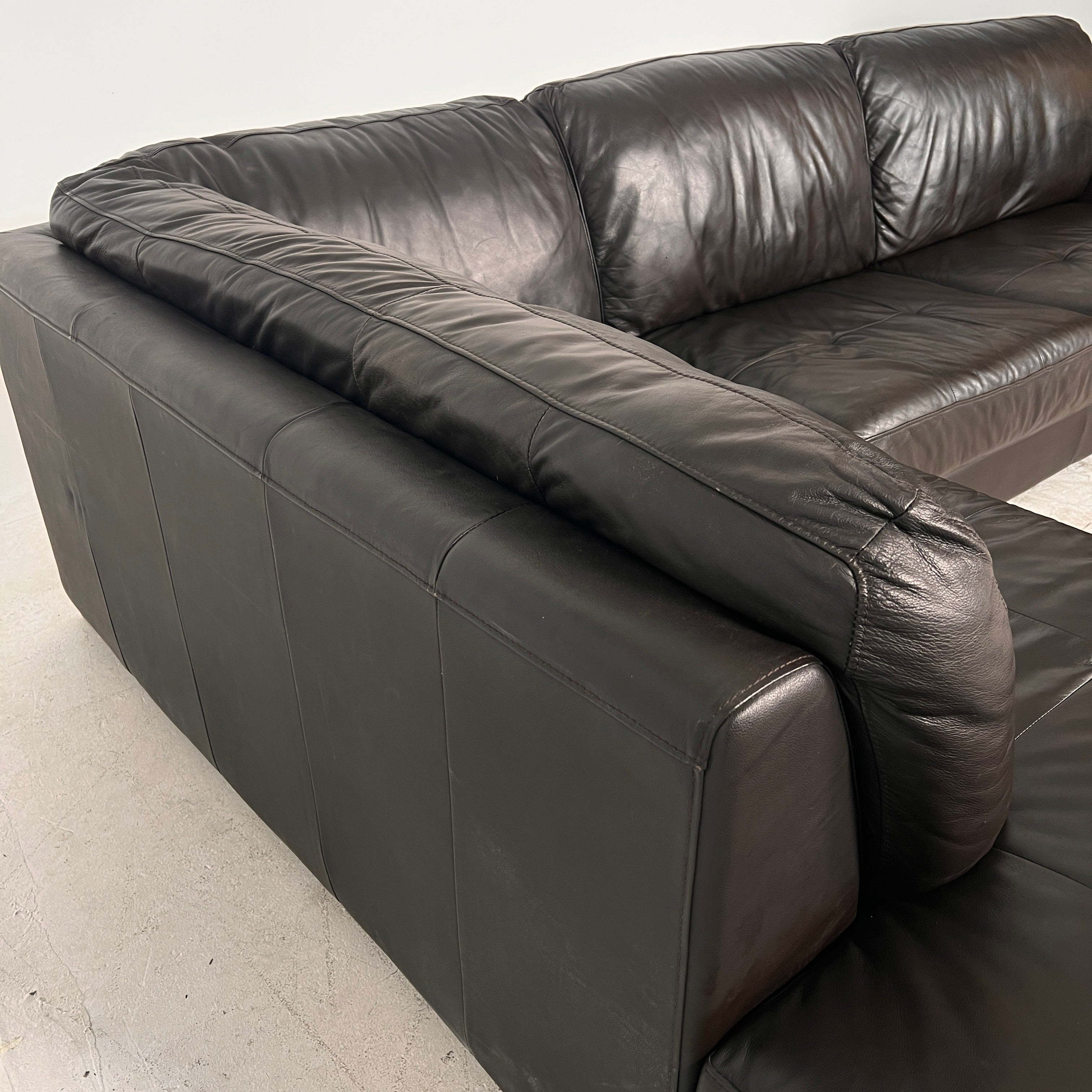 Urban Barn leather Sectional. Brown L shaped sofa couch. Delivery available