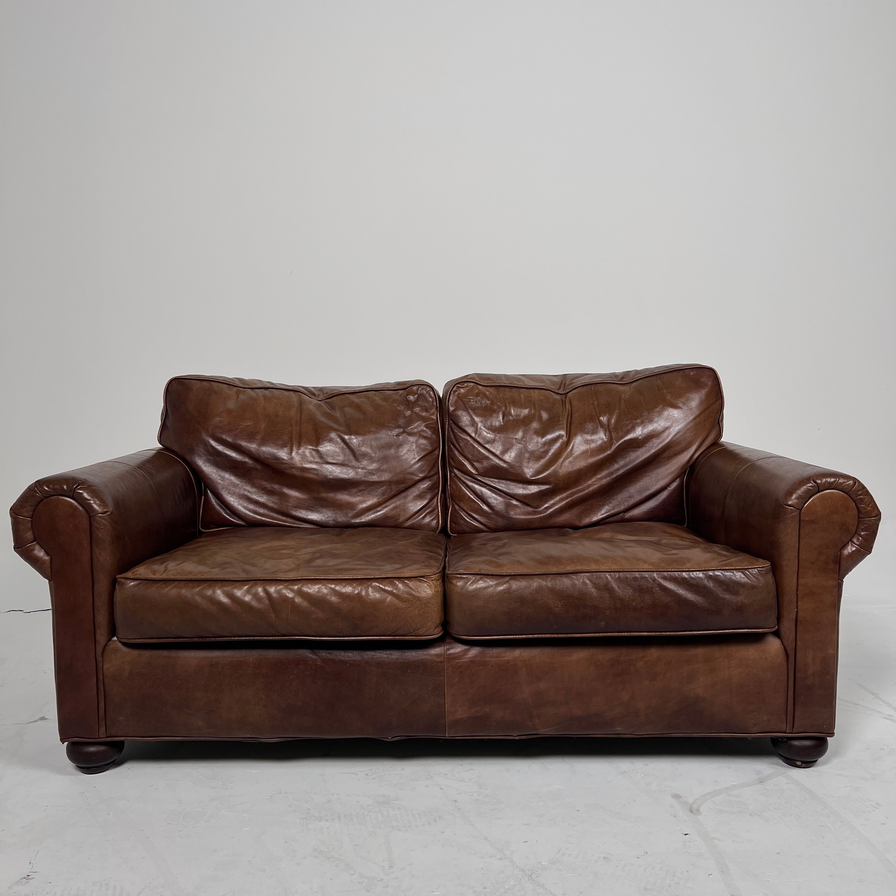 Restoration Hardware Lancaster Loveseat. Genuine Leather 2 seater Sofa