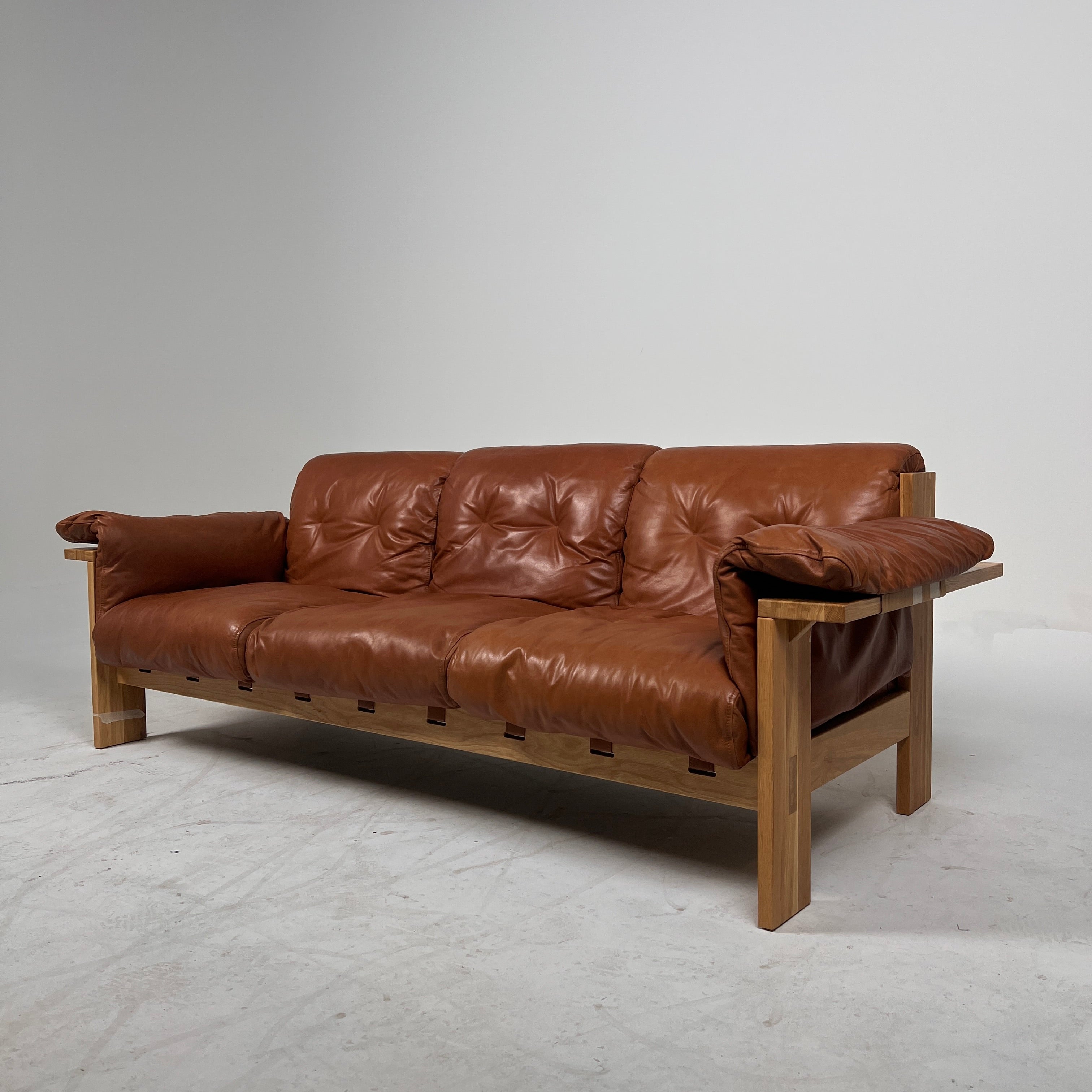 Shinola Runwell Wood Frame Sofa. Leather and wood MCM Couch. Delivery Available