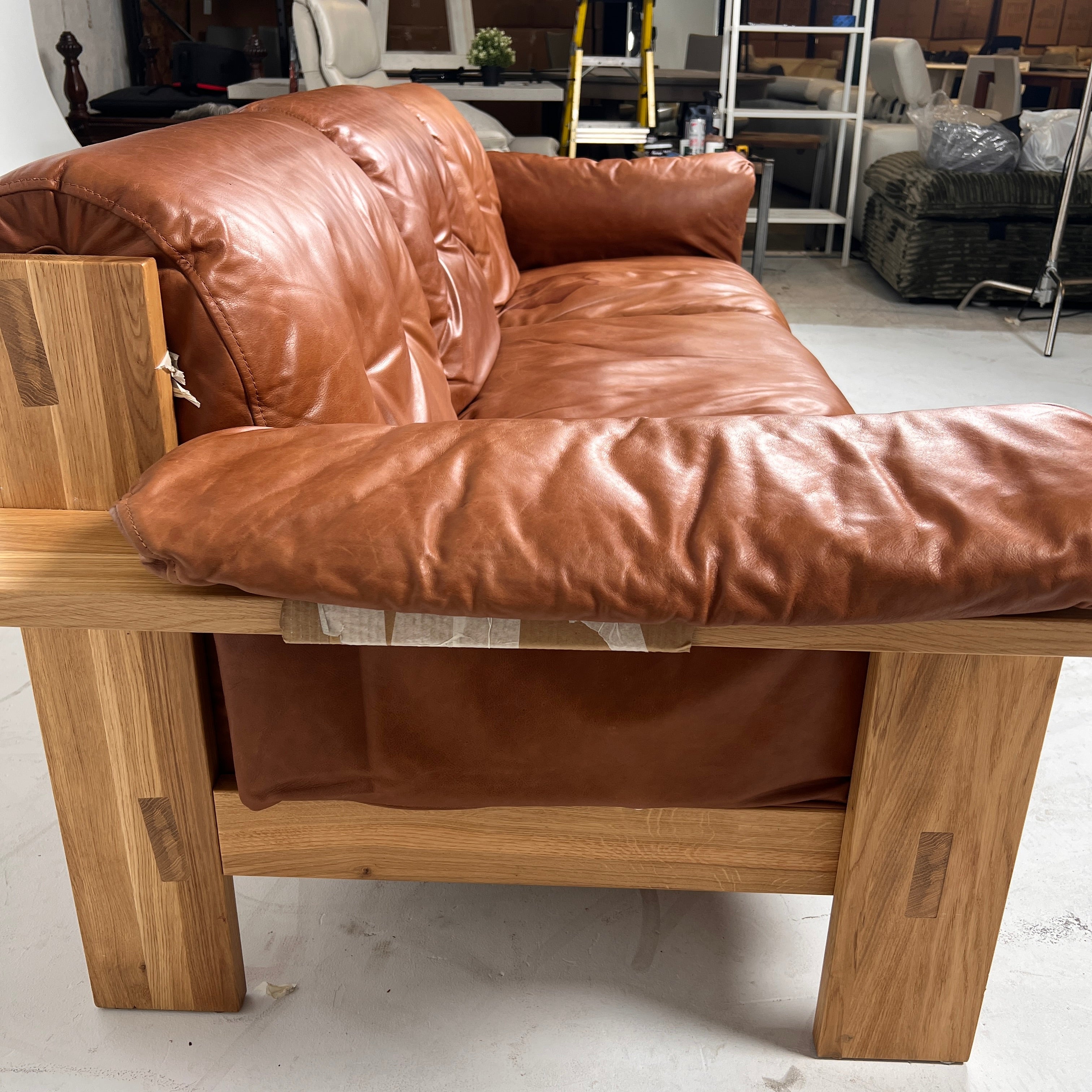 Shinola Runwell Wood Frame Sofa. Leather and wood MCM Couch. Delivery Available