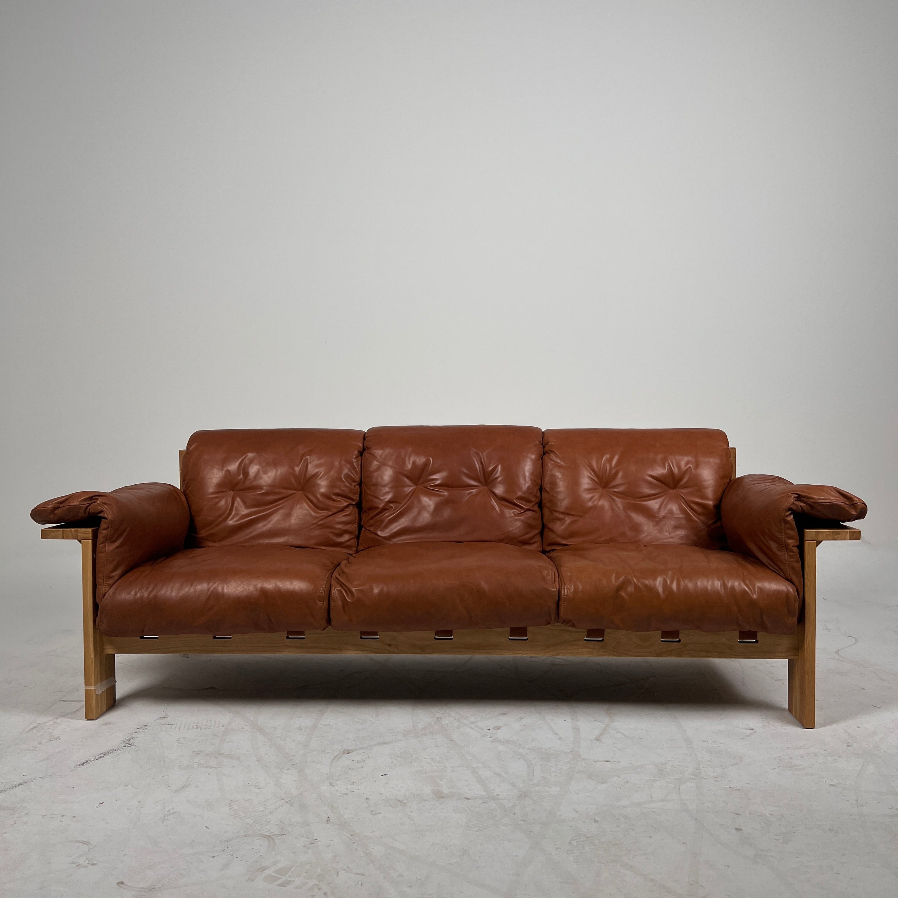 Shinola Runwell Wood Frame Sofa. Leather and wood MCM Couch. Delivery Available