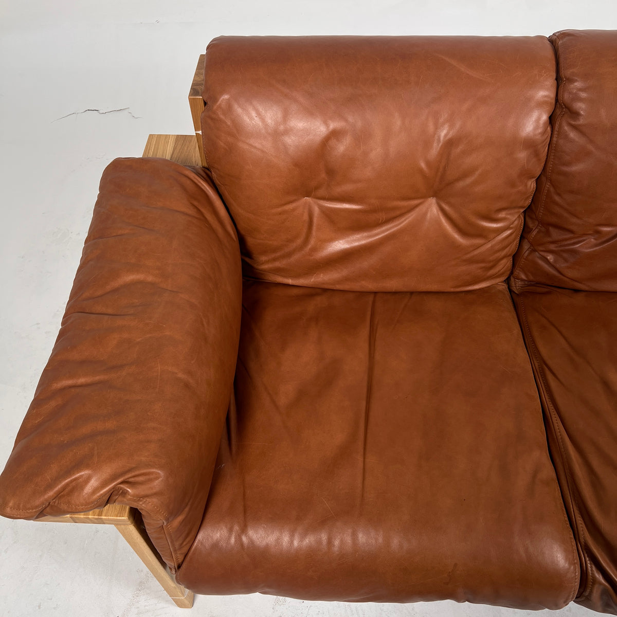 Shinola Runwell Wood Frame Sofa. Leather and wood MCM Couch. Delivery Available