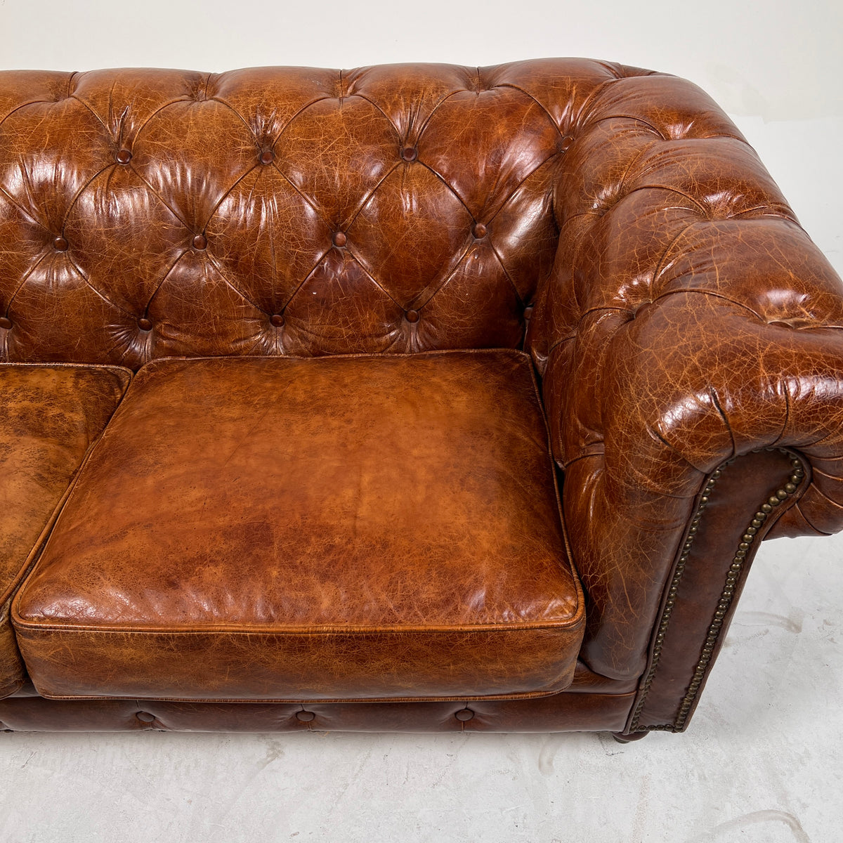 Moe's Chesterfield leather loveseat. Genuine Distressed leather sofa couch. Delivery available