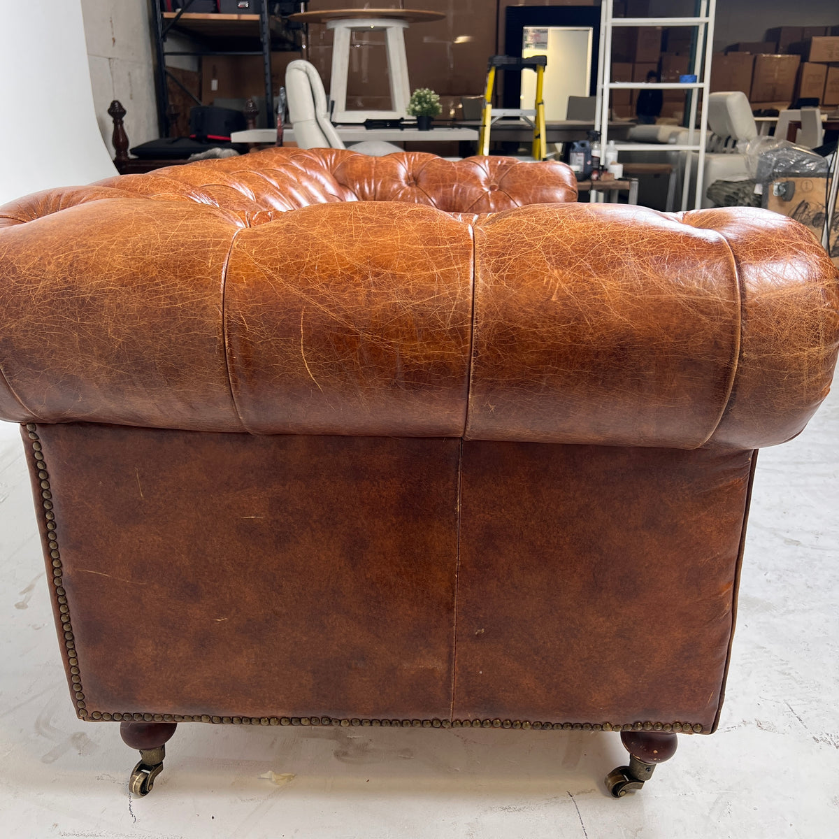 Moe's Chesterfield leather loveseat. Genuine Distressed leather sofa couch. Delivery available