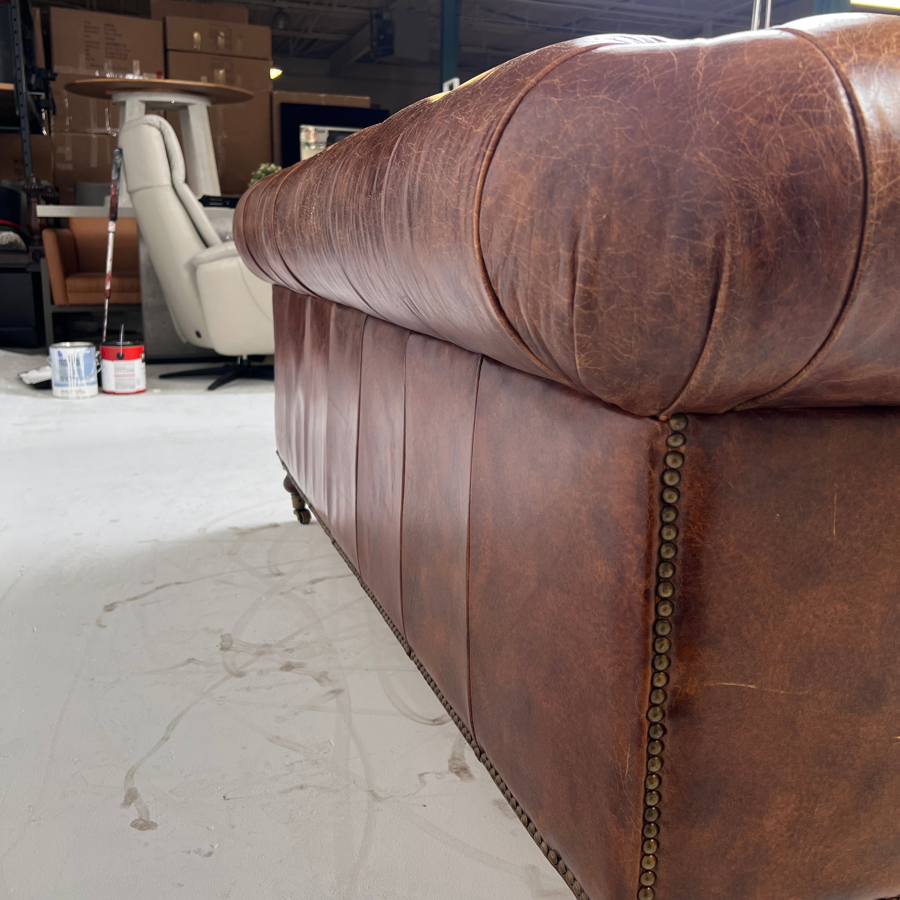 Moe's Chesterfield leather loveseat. Genuine Distressed leather sofa couch. Delivery available