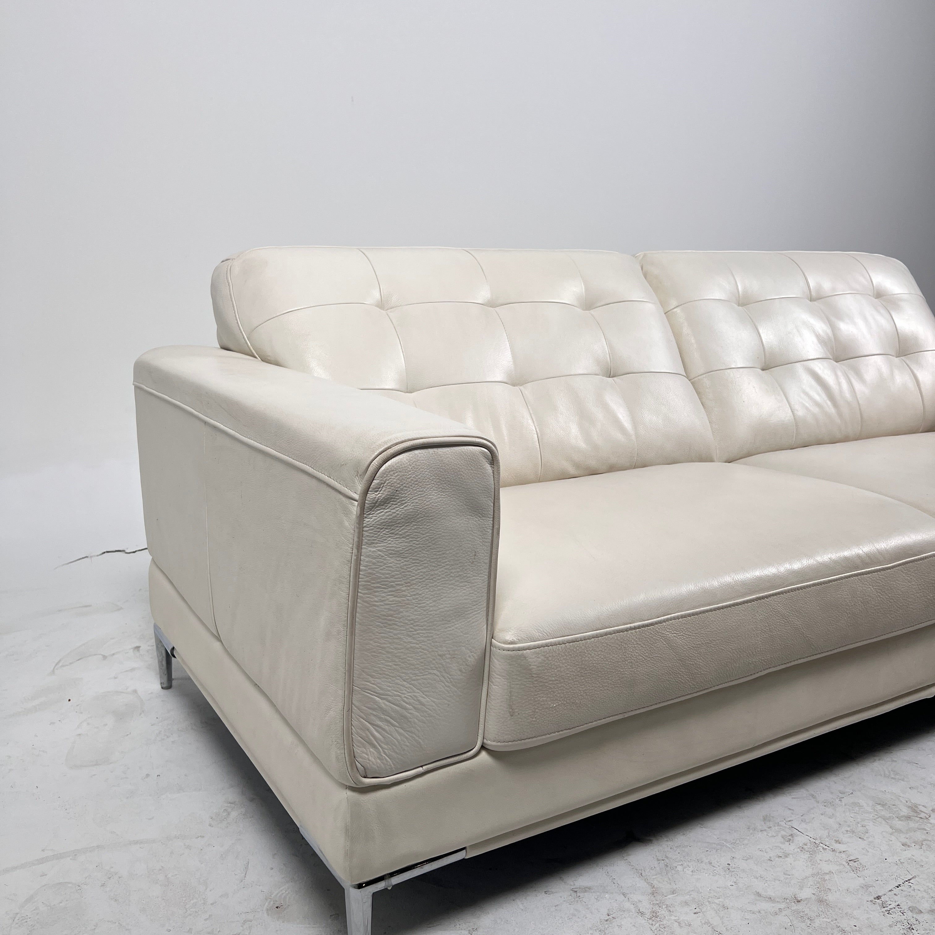 Scan Design leather loveseat. white sofa. Delivery available