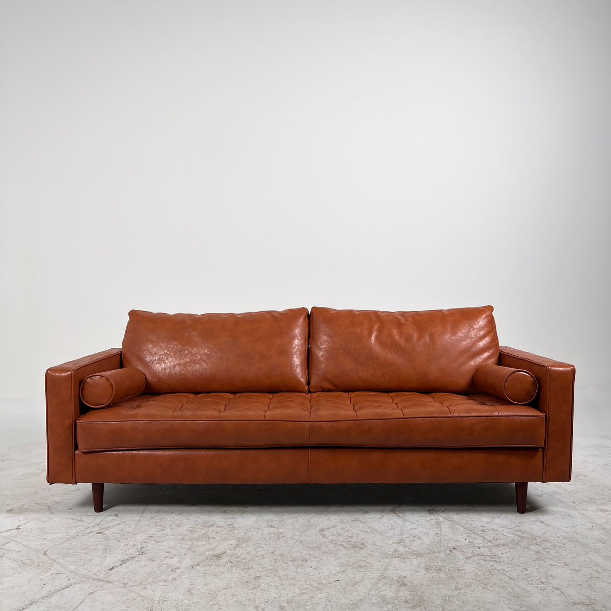 MCM leather sofa couch. Tufted real leather loveseat. Delivery available.