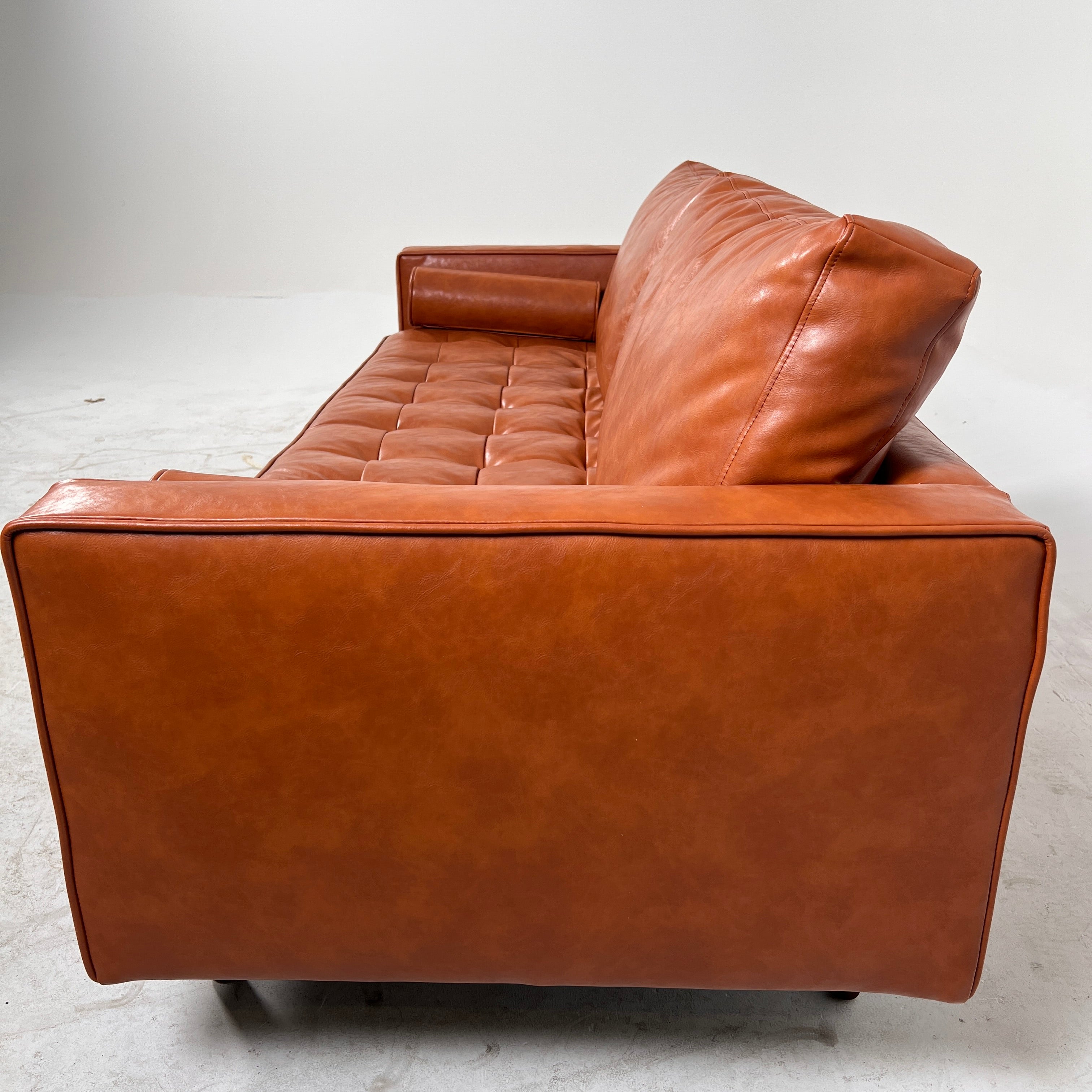 MCM leather sofa couch. Tufted real leather loveseat. Delivery available.