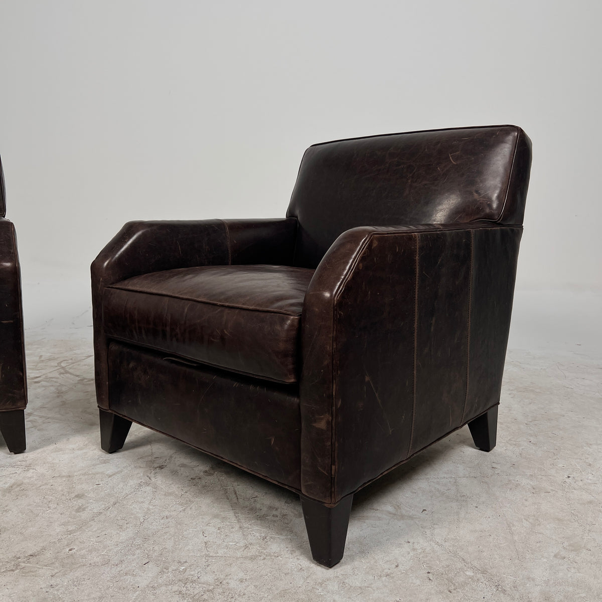 Ethan Allen Distressed leather Club Chairs. MCM Pair of Armchairs. Delivery available