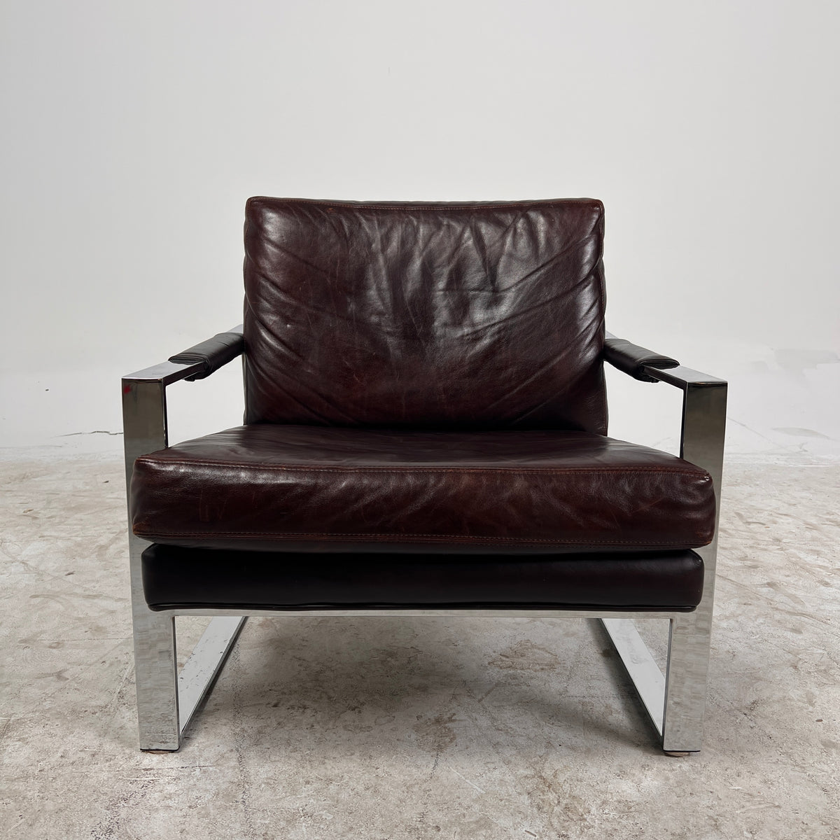 Thayer Coggin Inc Distressed leather Armchair. High End chair. Delivery available