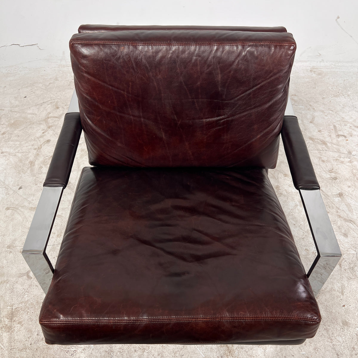 Thayer Coggin Inc Distressed leather Armchair. High End chair. Delivery available