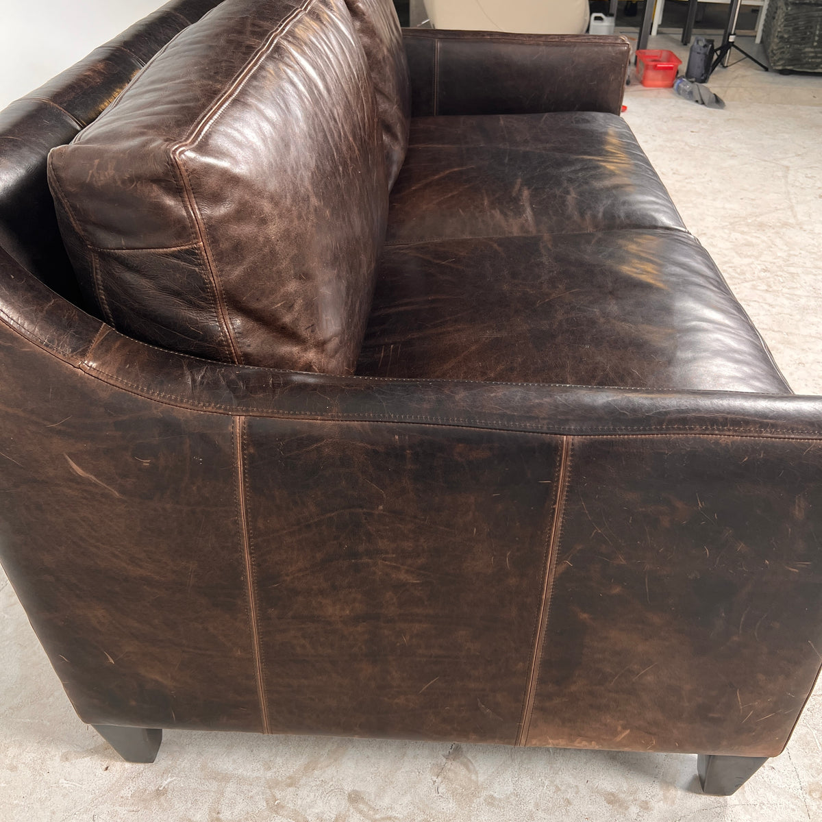 Ethan Allen Leather Loveseat. Distressed leather sofa couch. Delivery available