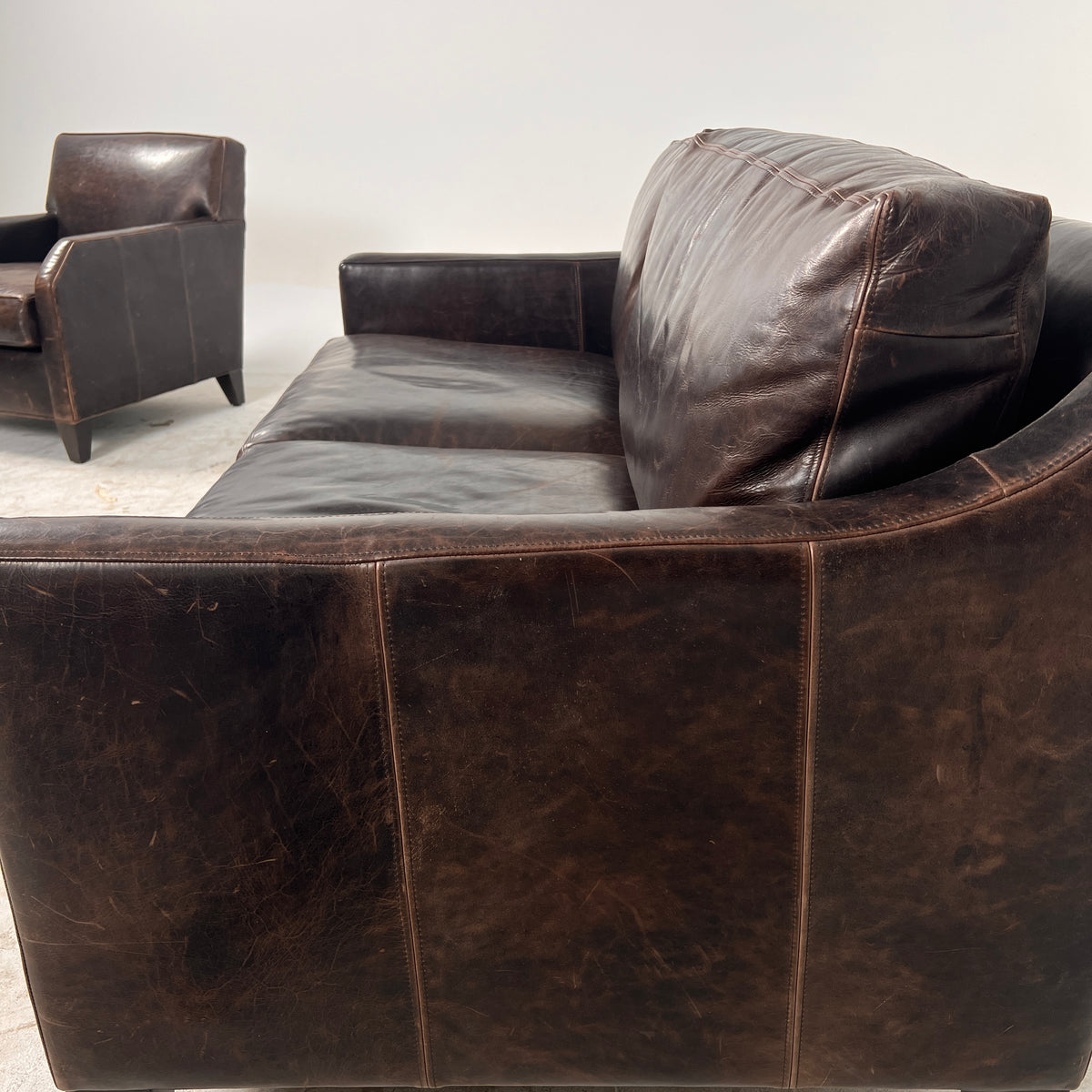 Ethan Allen Leather Loveseat. Distressed leather sofa couch. Delivery available