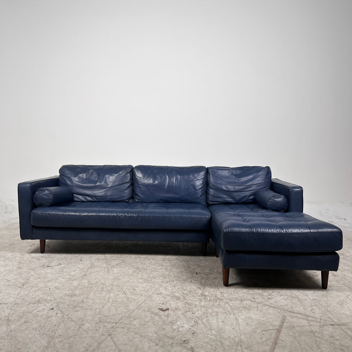 Article Sven Leather Sectional. Blue L shaped sofa couch. Delivery available