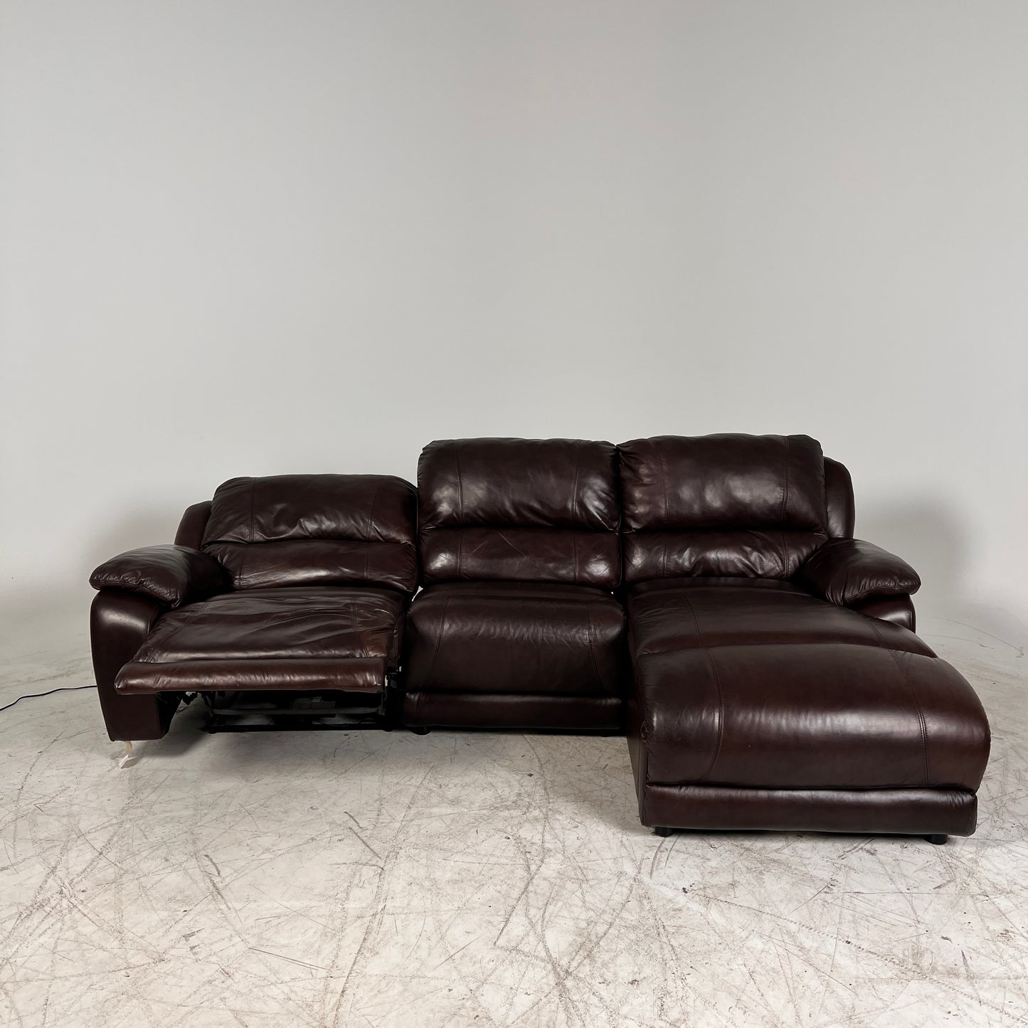 Genuine Leather Recliner Sectional. brown L shaped sofa couch