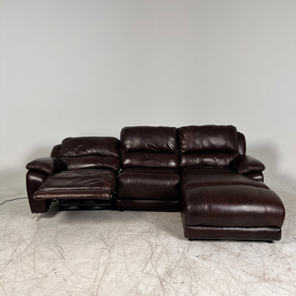Genuine Leather Recliner Sectional. brown L shaped sofa couch