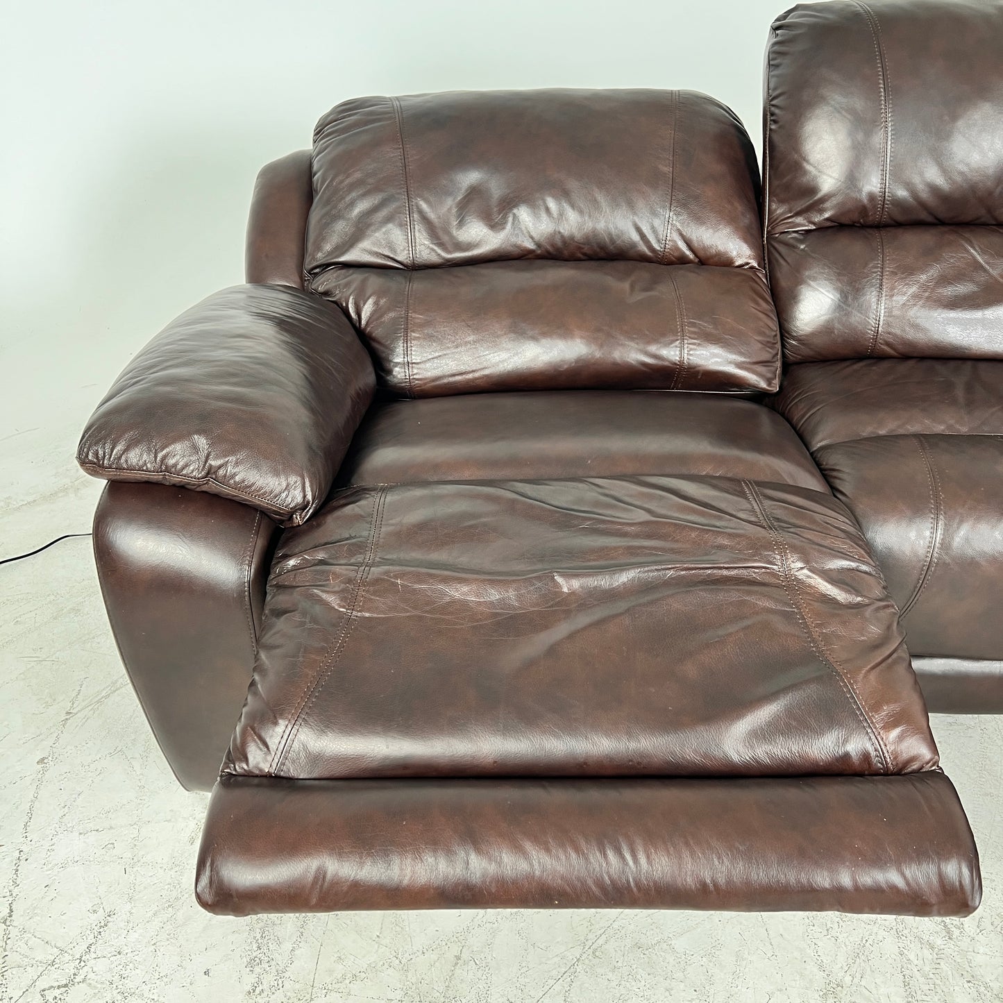 Genuine Leather Recliner Sectional. brown L shaped sofa couch