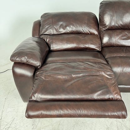 Genuine Leather Recliner Sectional. brown L shaped sofa couch