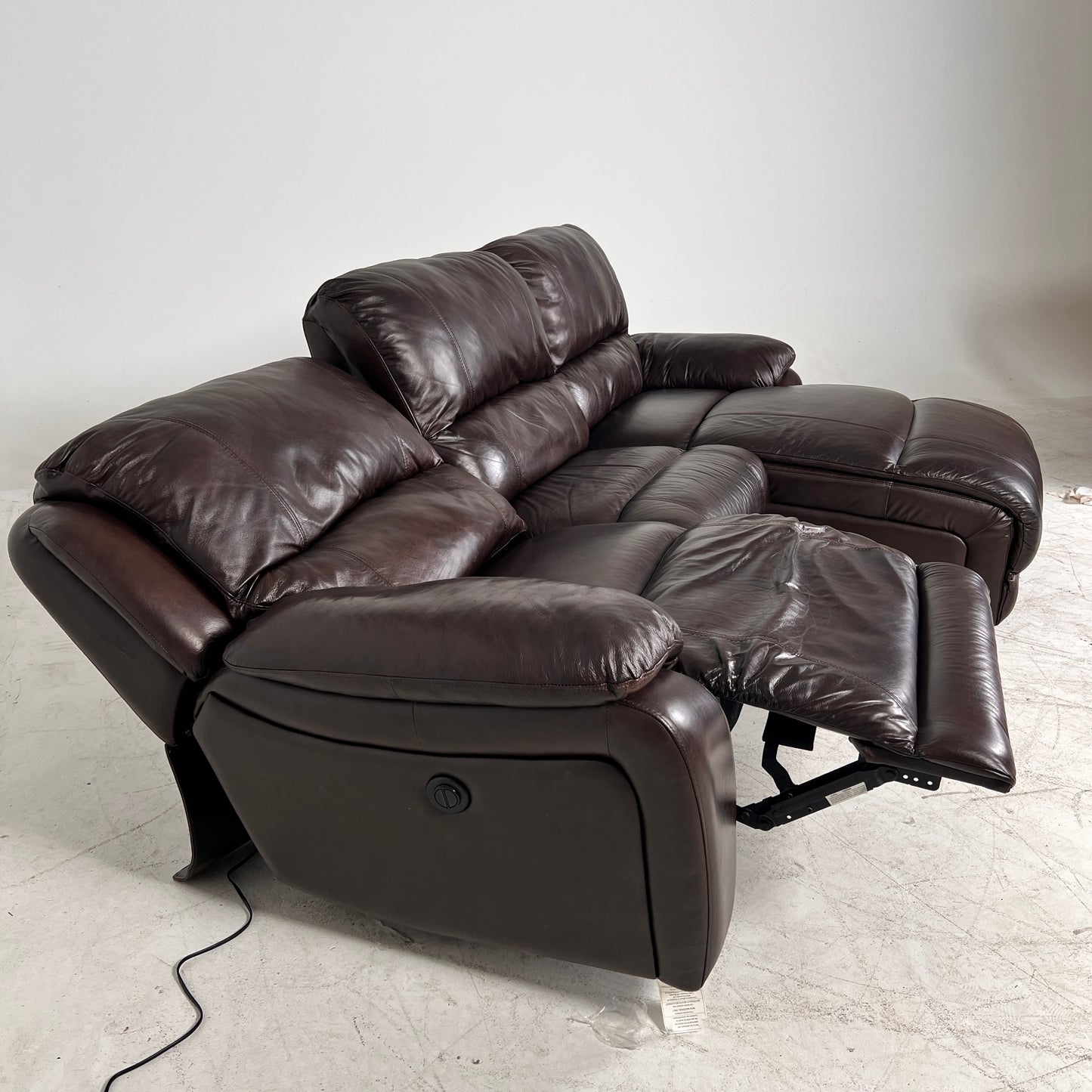 Genuine Leather Recliner Sectional. brown L shaped sofa couch
