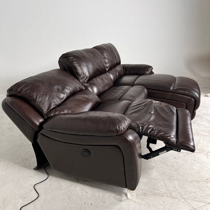 Genuine Leather Recliner Sectional. brown L shaped sofa couch
