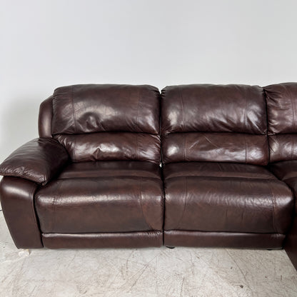 Genuine Leather Recliner Sectional. brown L shaped sofa couch