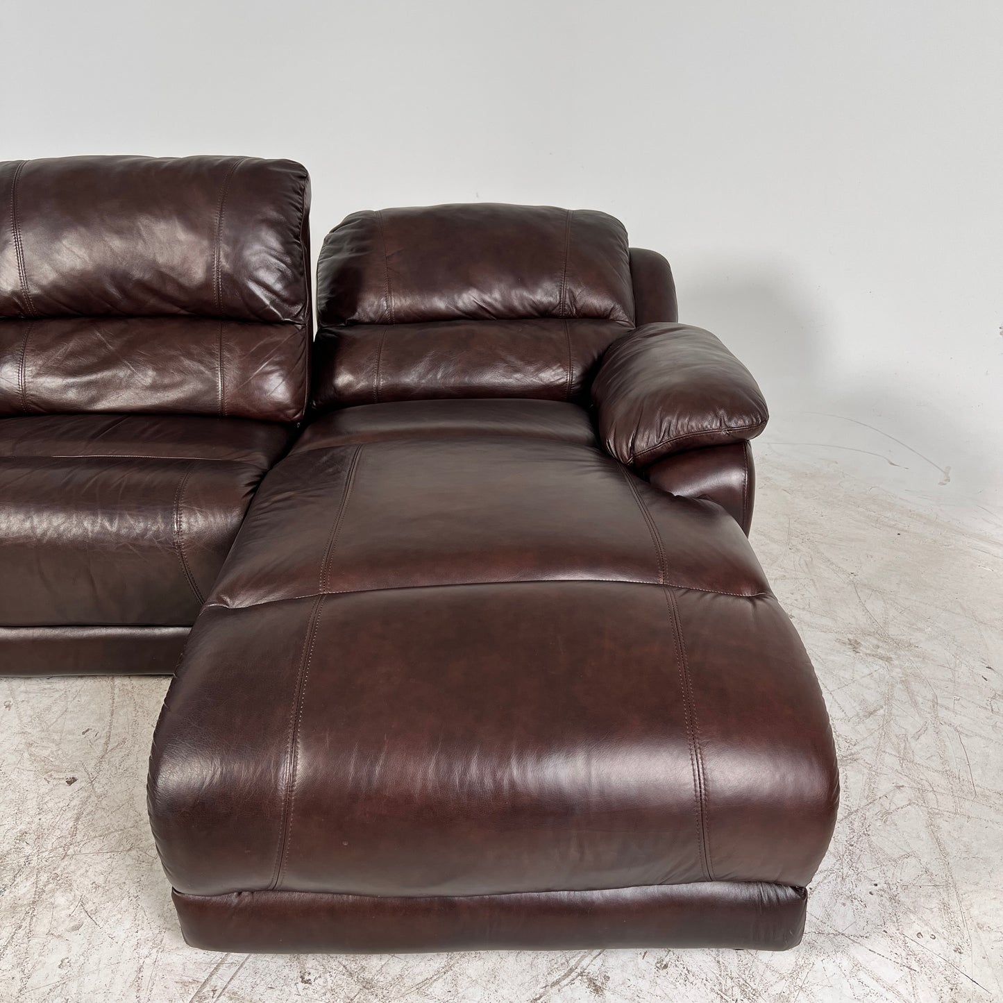 Genuine Leather Recliner Sectional. brown L shaped sofa couch