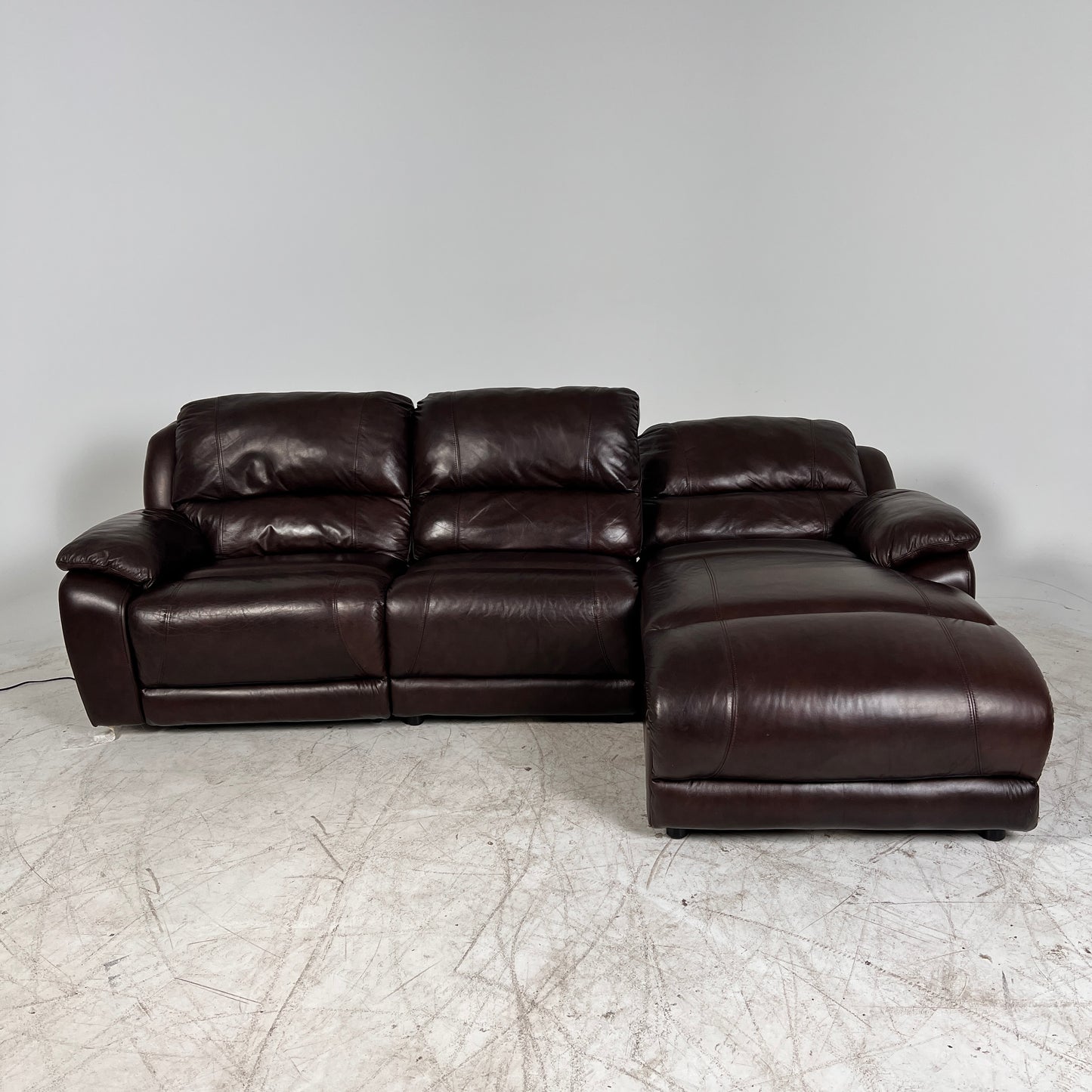 Genuine Leather Recliner Sectional. brown L shaped sofa couch