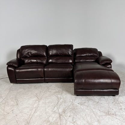 Genuine Leather Recliner Sectional. brown L shaped sofa couch