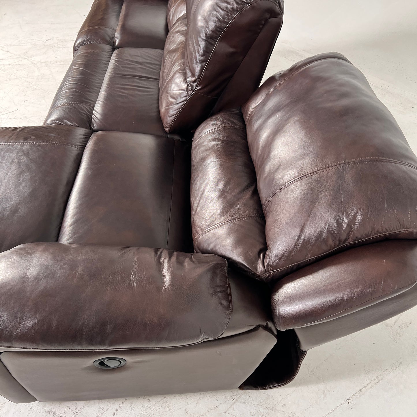 Genuine Leather Recliner Sectional. brown L shaped sofa couch