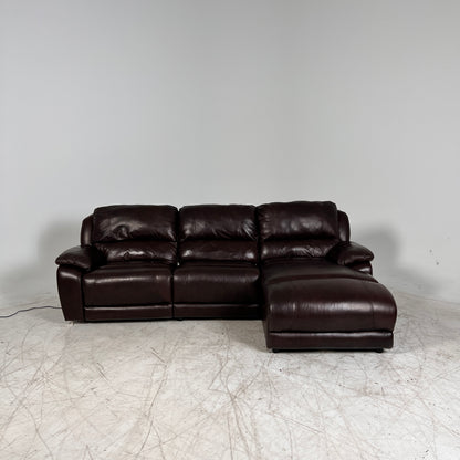 Genuine Leather Recliner Sectional. brown L shaped sofa couch