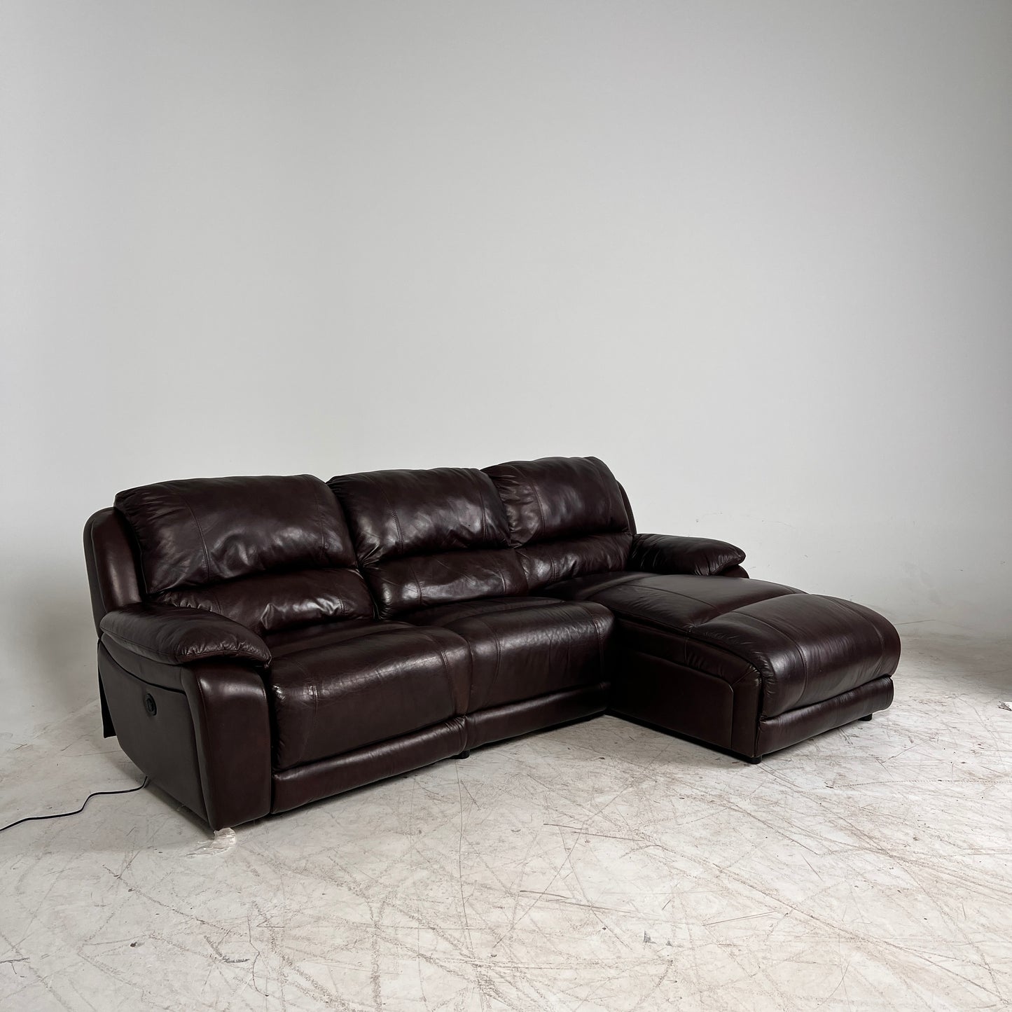 Genuine Leather Recliner Sectional. brown L shaped sofa couch