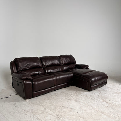 Genuine Leather Recliner Sectional. brown L shaped sofa couch