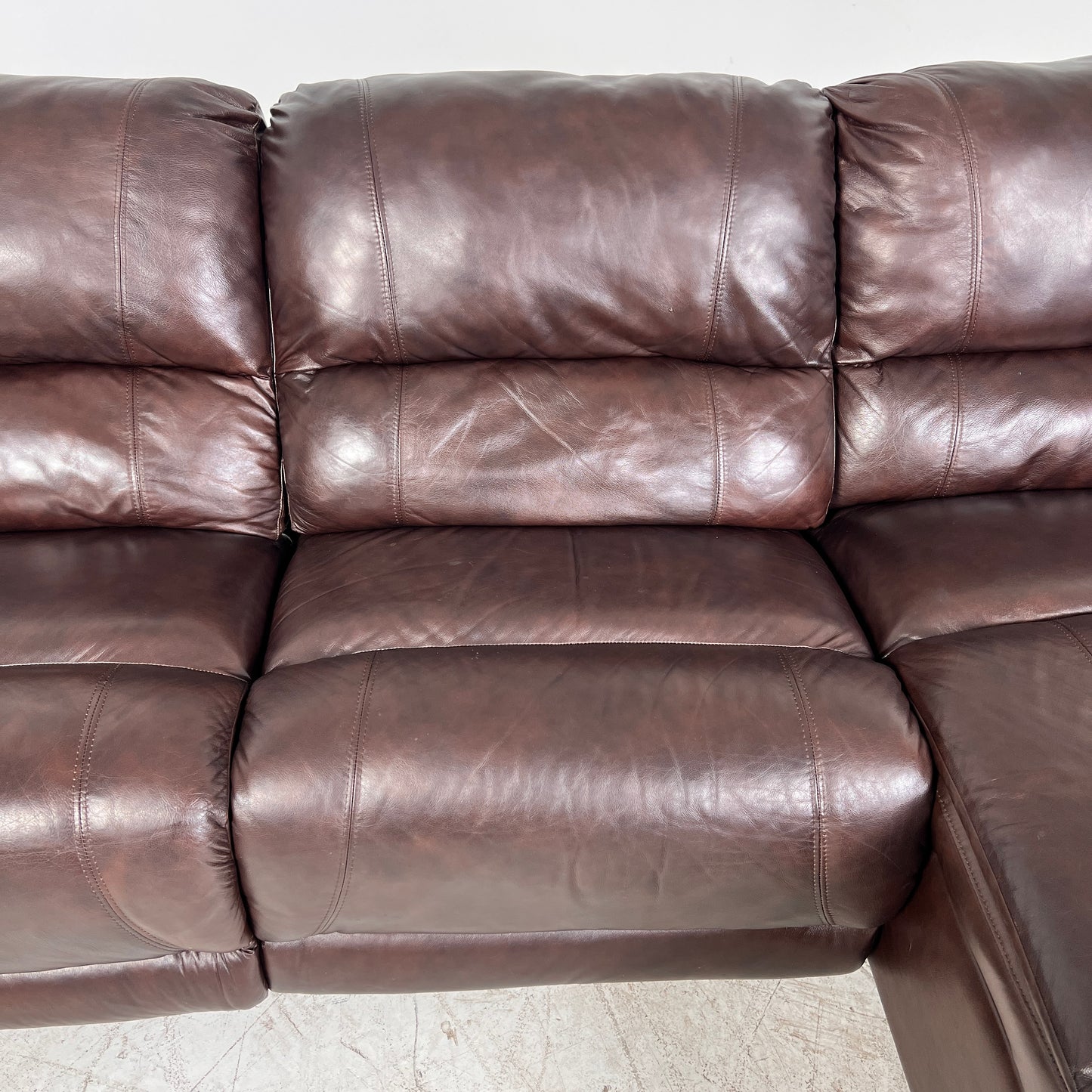 Genuine Leather Recliner Sectional. brown L shaped sofa couch