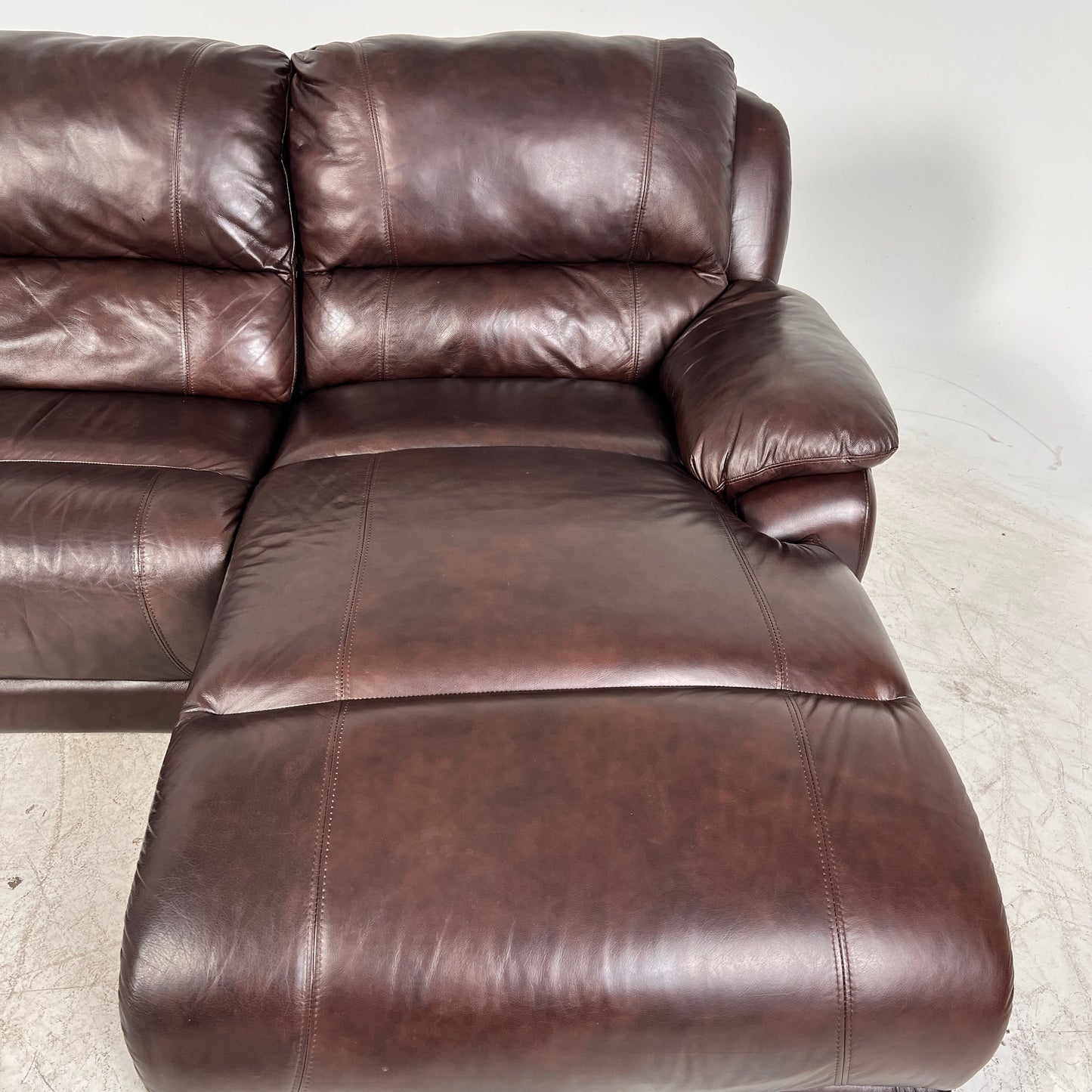 Genuine Leather Recliner Sectional. brown L shaped sofa couch